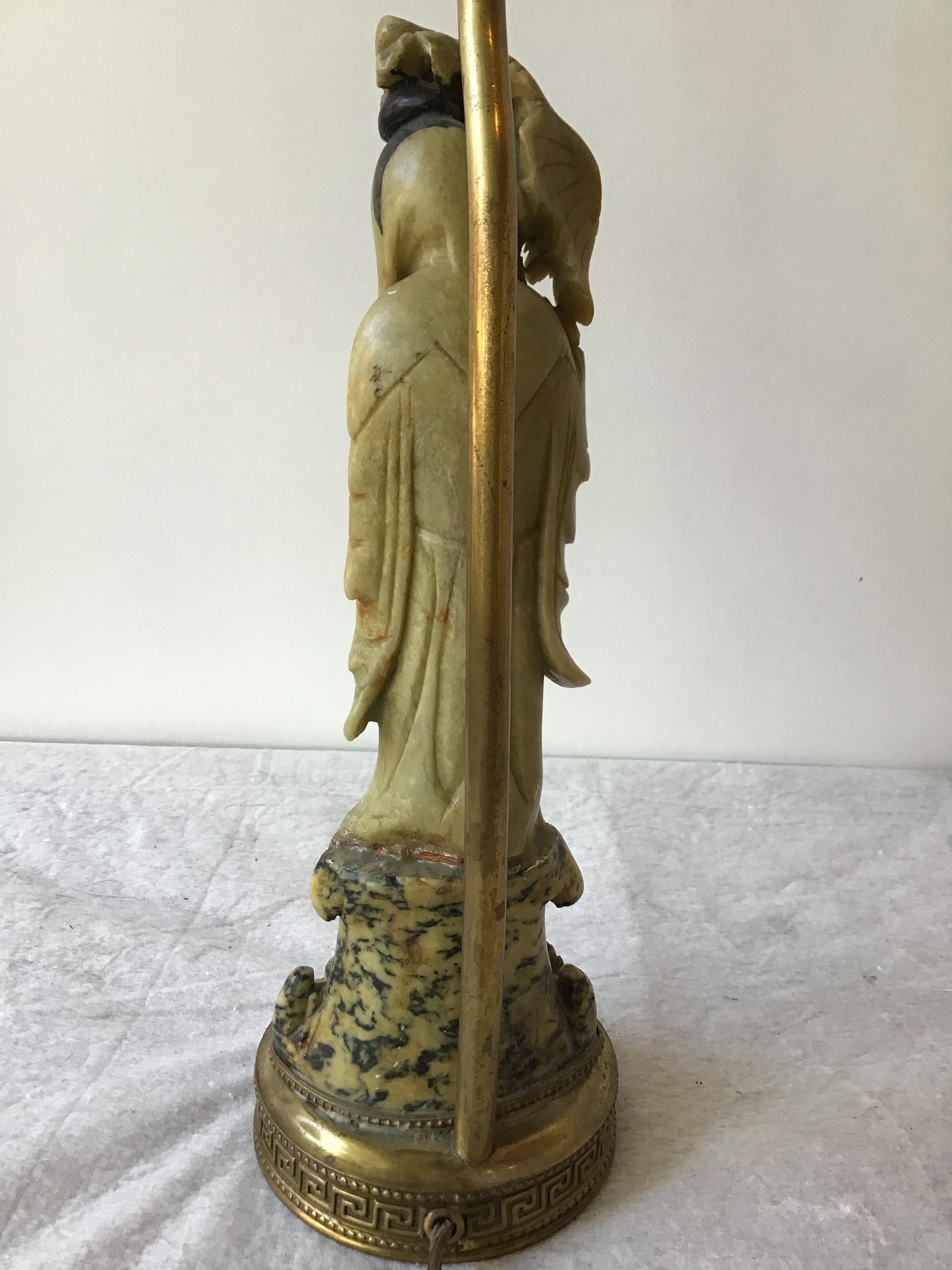 1920s Hand Carved Soapstone Asian Figural Lamp 1