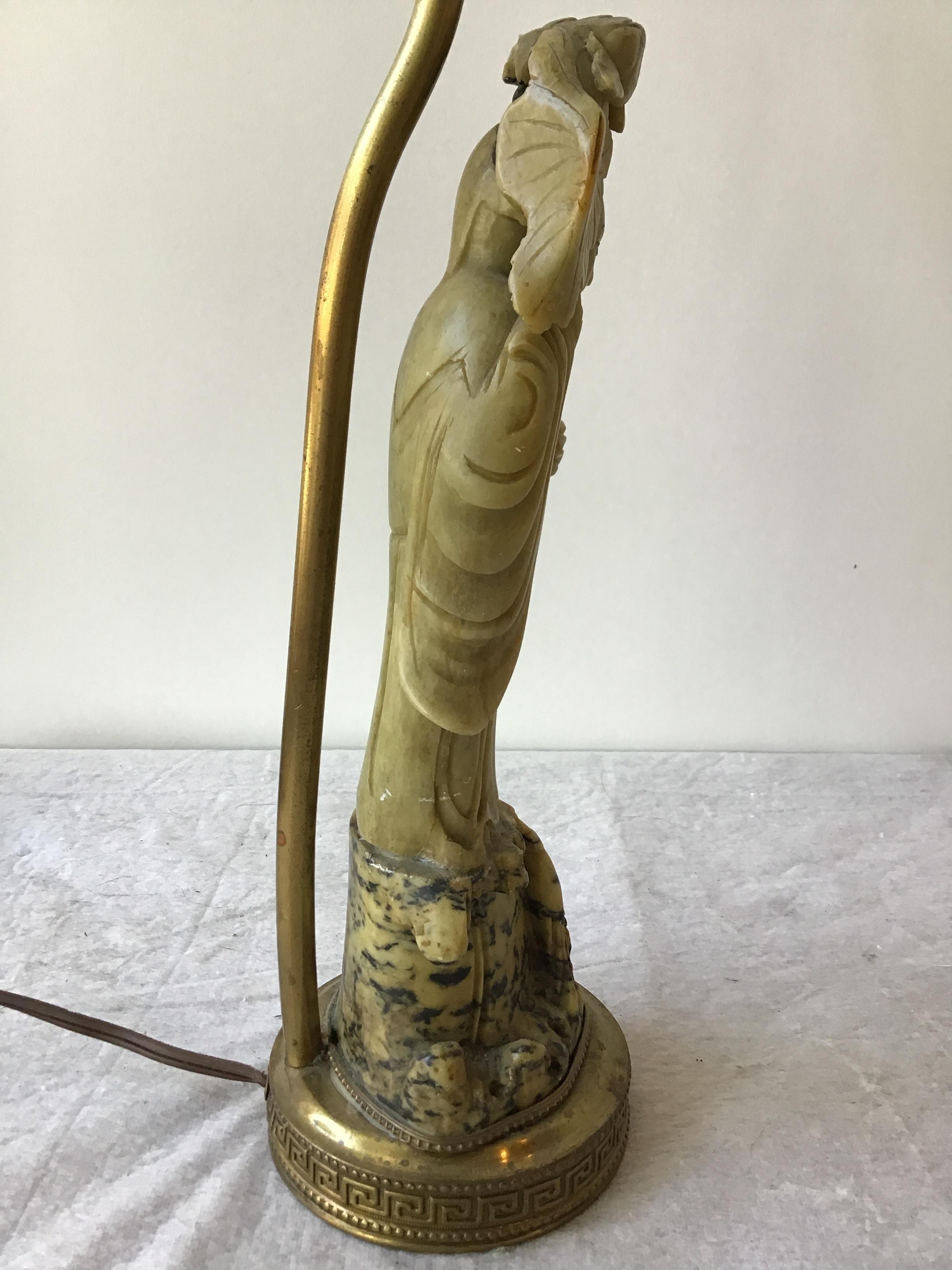 1920s Hand Carved Soapstone Asian Figural Lamp 2