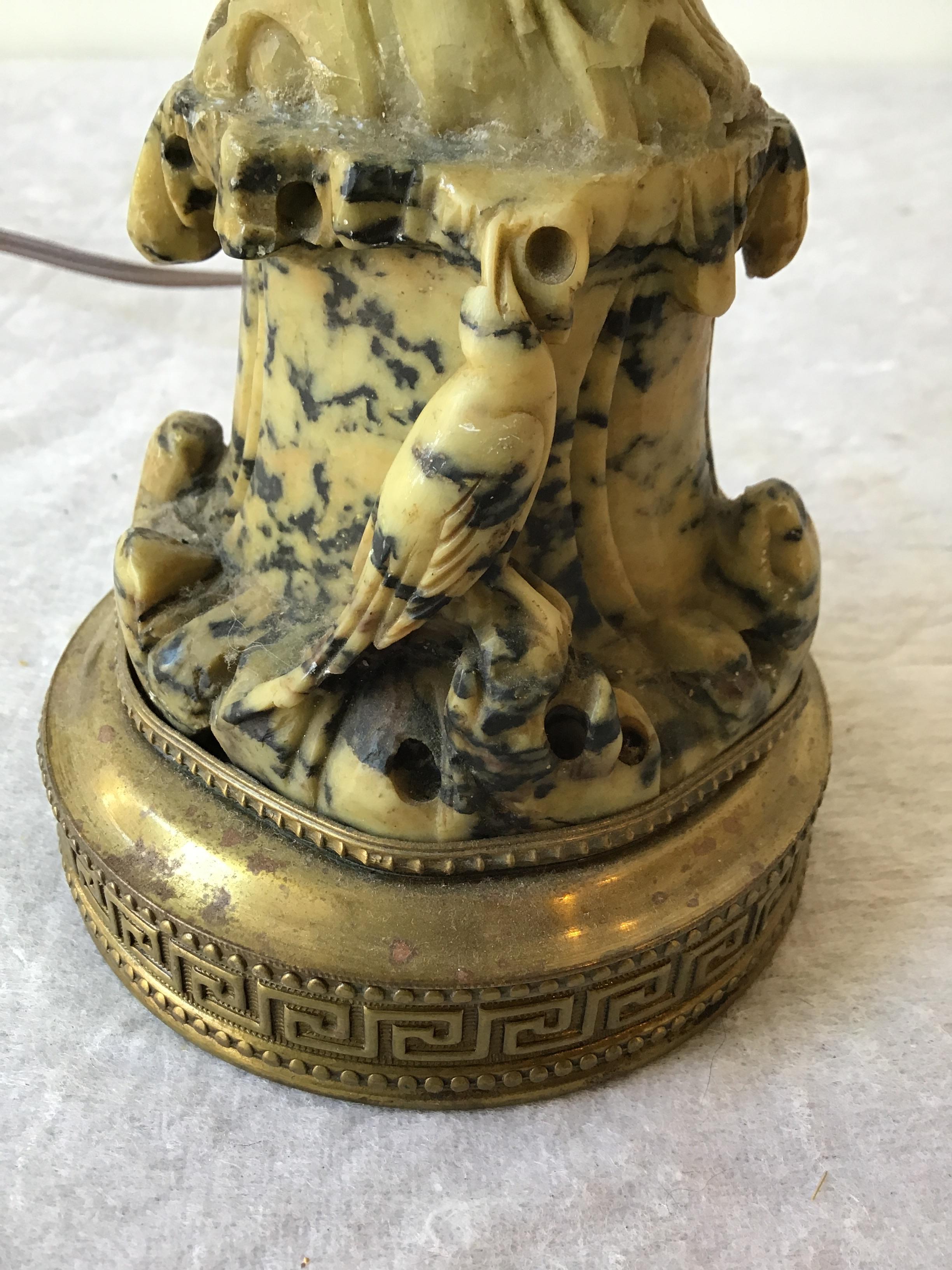 1920s Hand Carved Soapstone Asian Figural Lamp 5