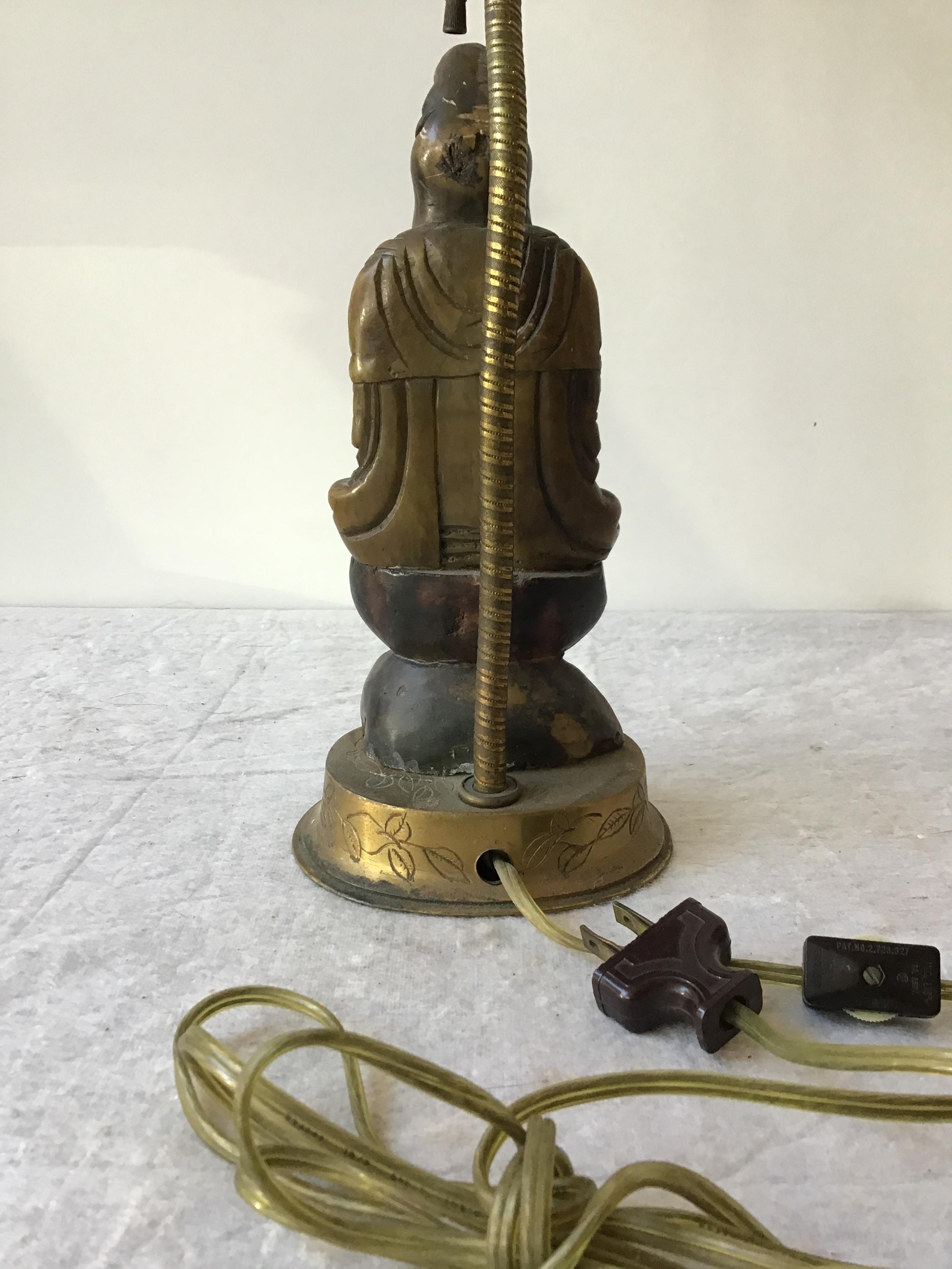 1920s Hand Carved Soapstone Asian Figural Lamp on Brass Base For Sale 1