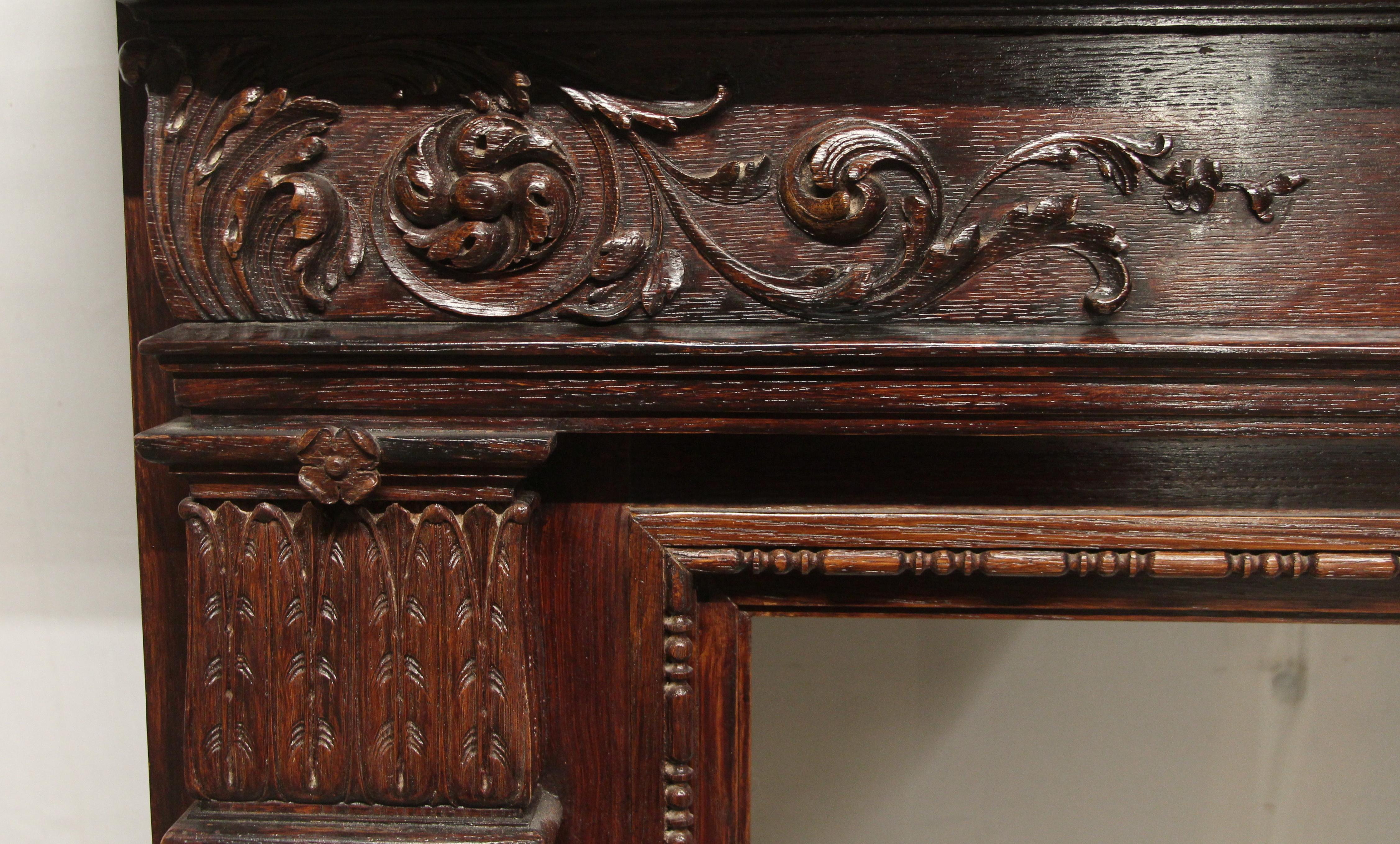 Hand-Carved 1920s Hand Carved Wood Federal Style Mantel with a Dark Mahogany Finish