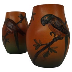 1920s Handcrafted Danish Art Nouveau Parrot Decorated Vases by P. Ipsens Enke