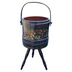 1920s Hand-Crafted, Painted and Decorated Tripod Firkin or Sewing Bucket