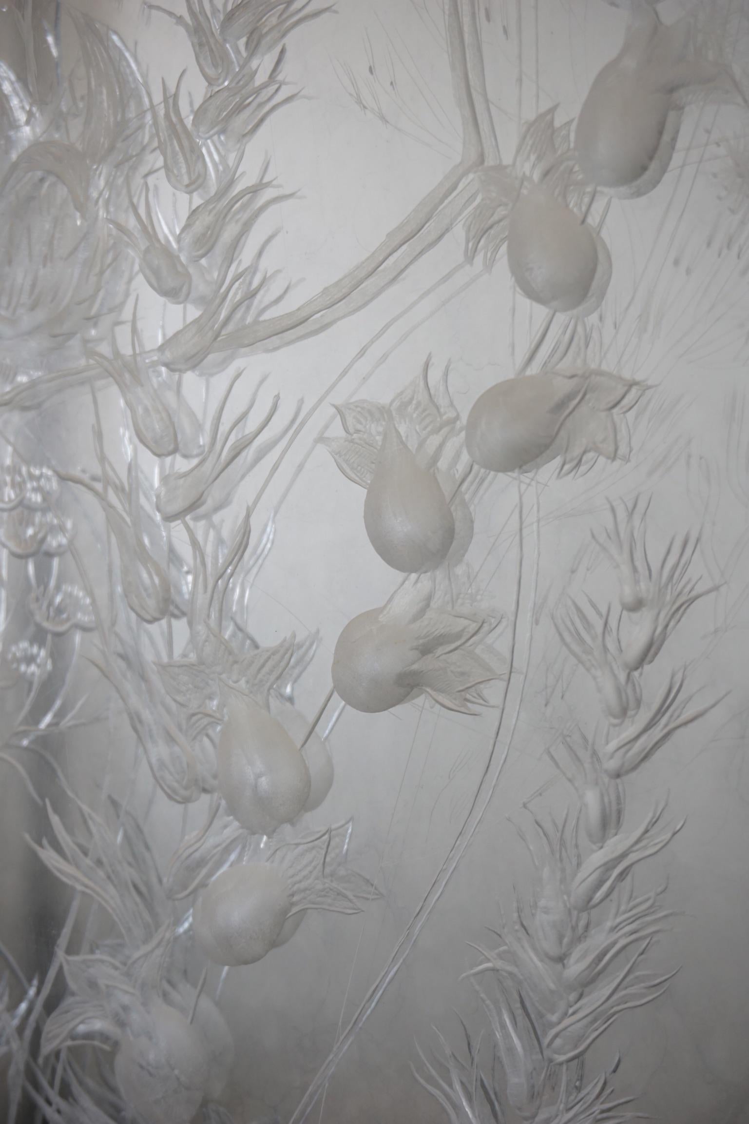 20th Century 1920's Hand-Etched Lucite Botanical Panel For Sale