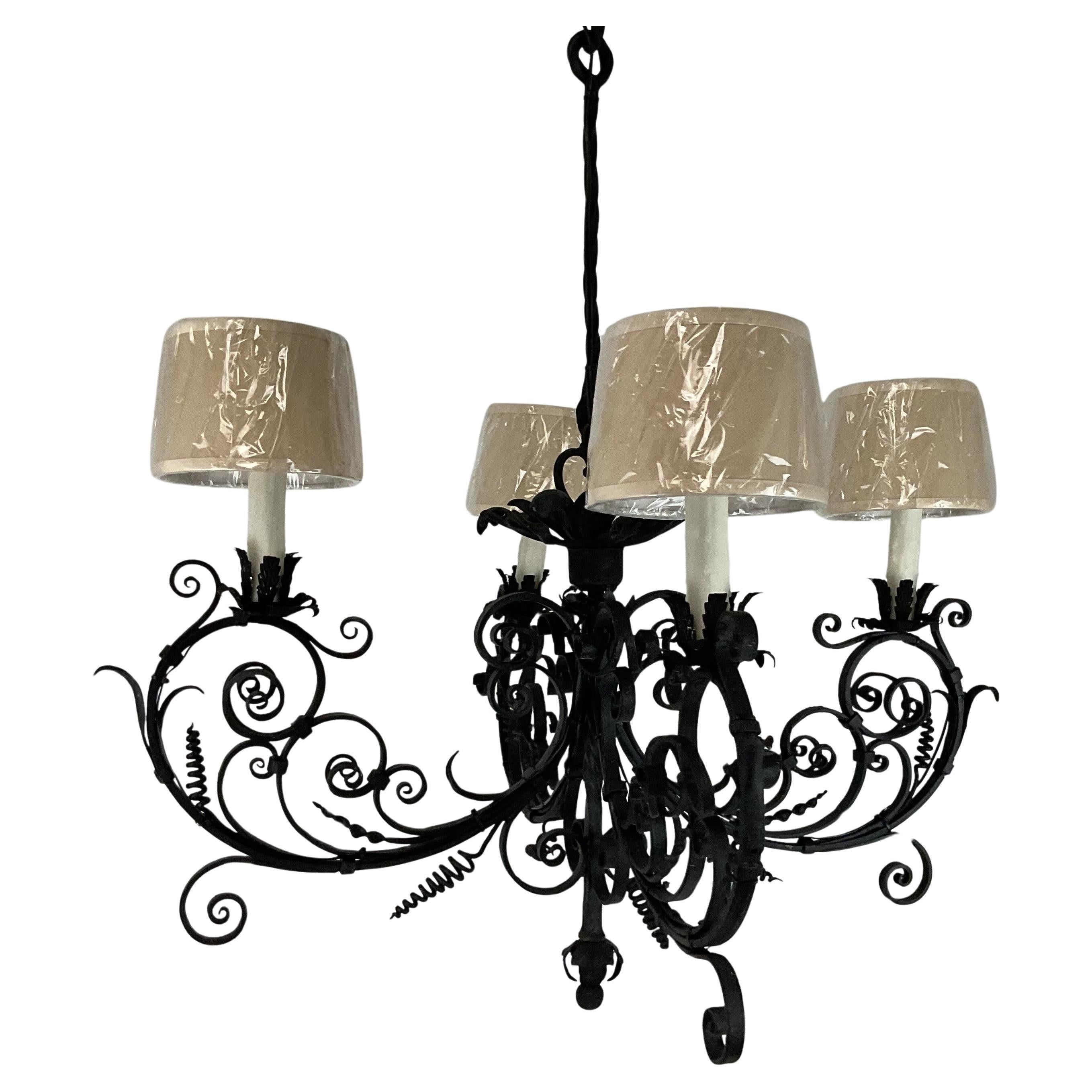 1920's Hand Forged Iron Chandelier