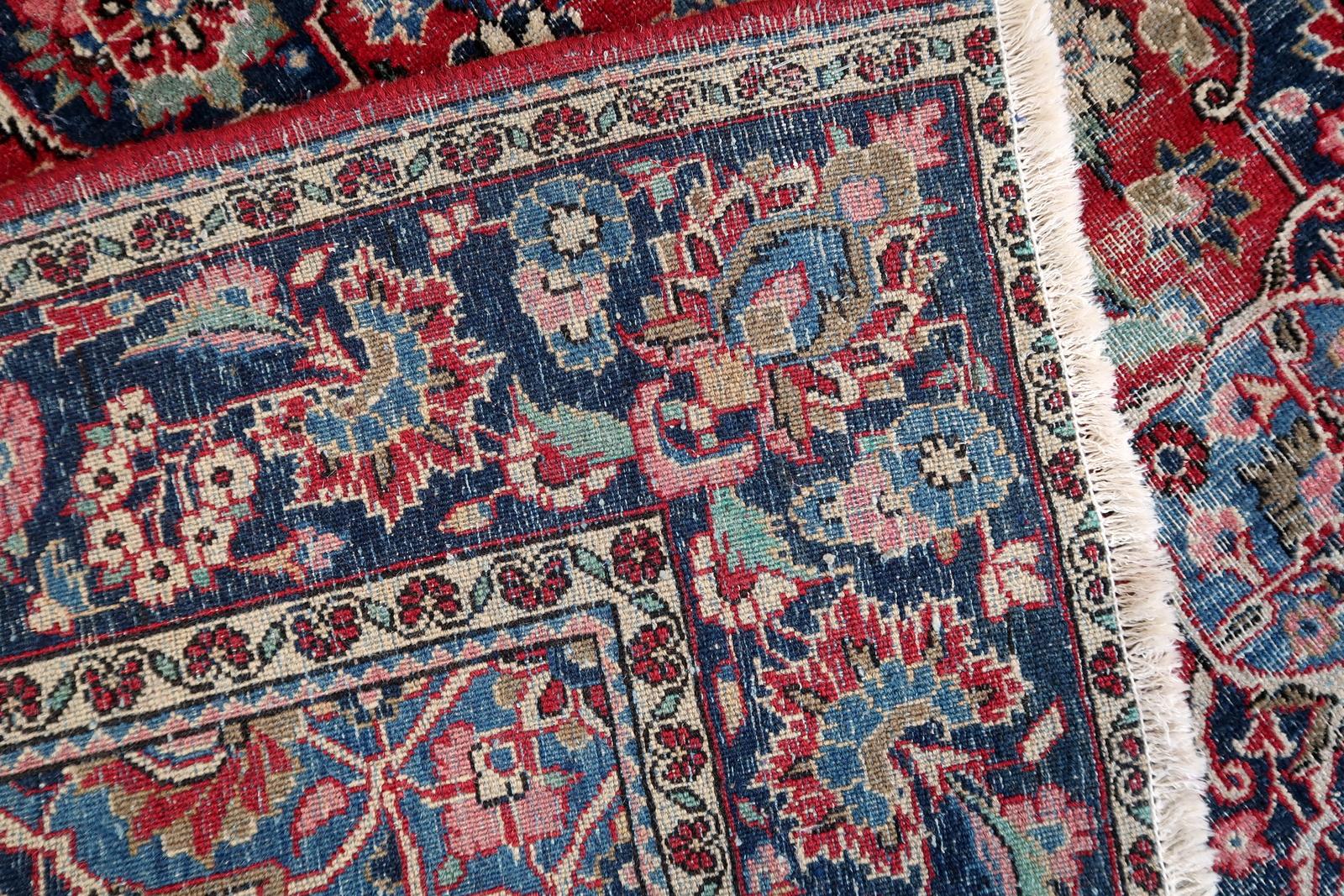 1920er Jahre handgeknüpfte persische Kashan Teppich in Deep Ruby & Indigo 4,4 'x 6,10 - 1C1194 im Angebot 3