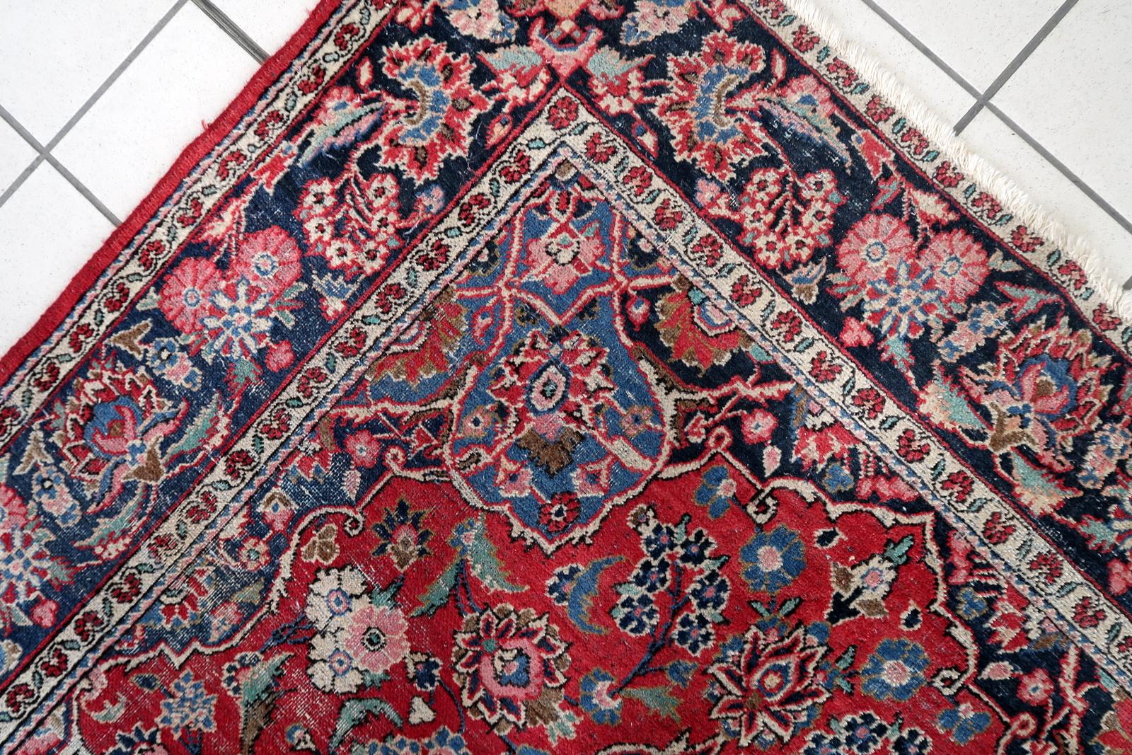 1920er Jahre handgeknüpfte persische Kashan Teppich in Deep Ruby & Indigo 4,4 'x 6,10 - 1C1194 (Französisch) im Angebot