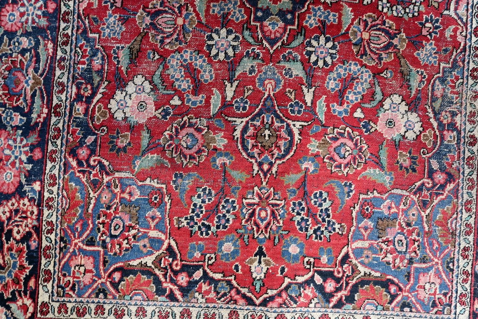 1920er Jahre handgeknüpfte persische Kashan Teppich in Deep Ruby & Indigo 4,4 'x 6,10 - 1C1194 (Handgeknüpft) im Angebot