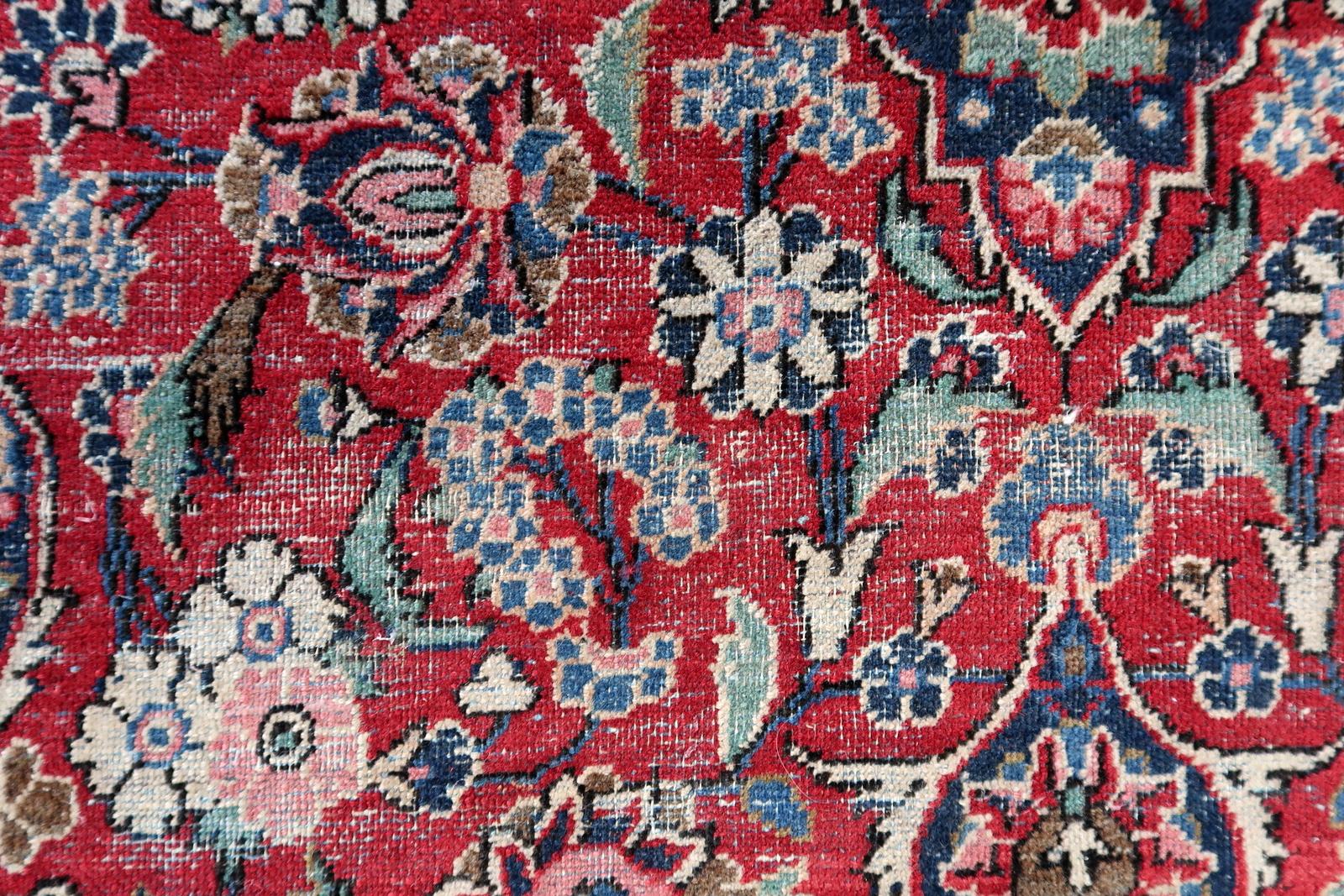 1920er Jahre handgeknüpfte persische Kashan Teppich in Deep Ruby & Indigo 4,4 'x 6,10 - 1C1194 im Zustand „Gut“ im Angebot in Bordeaux, FR
