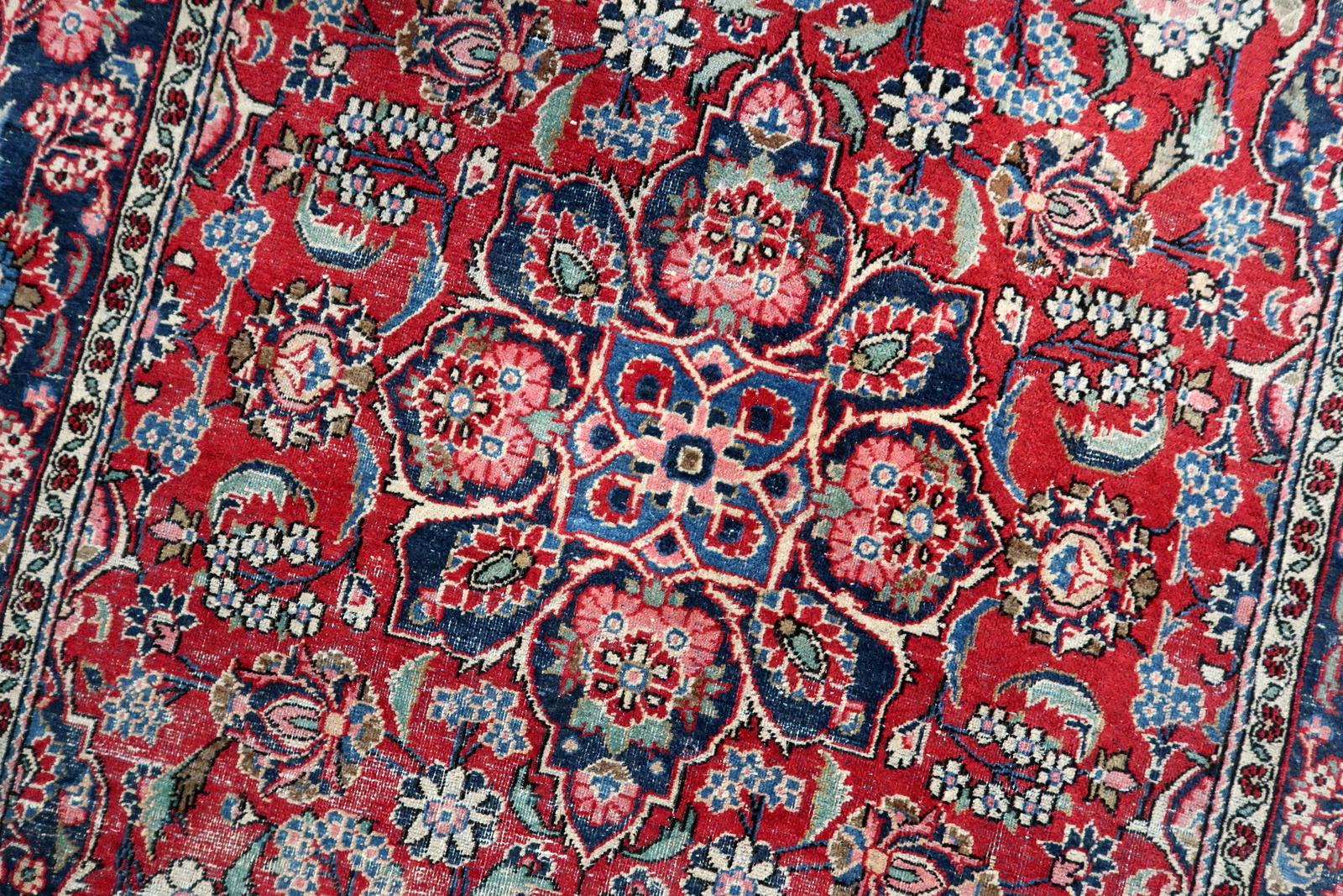 1920er Jahre handgeknüpfte persische Kashan Teppich in Deep Ruby & Indigo 4,4 'x 6,10 - 1C1194 (Frühes 20. Jahrhundert) im Angebot