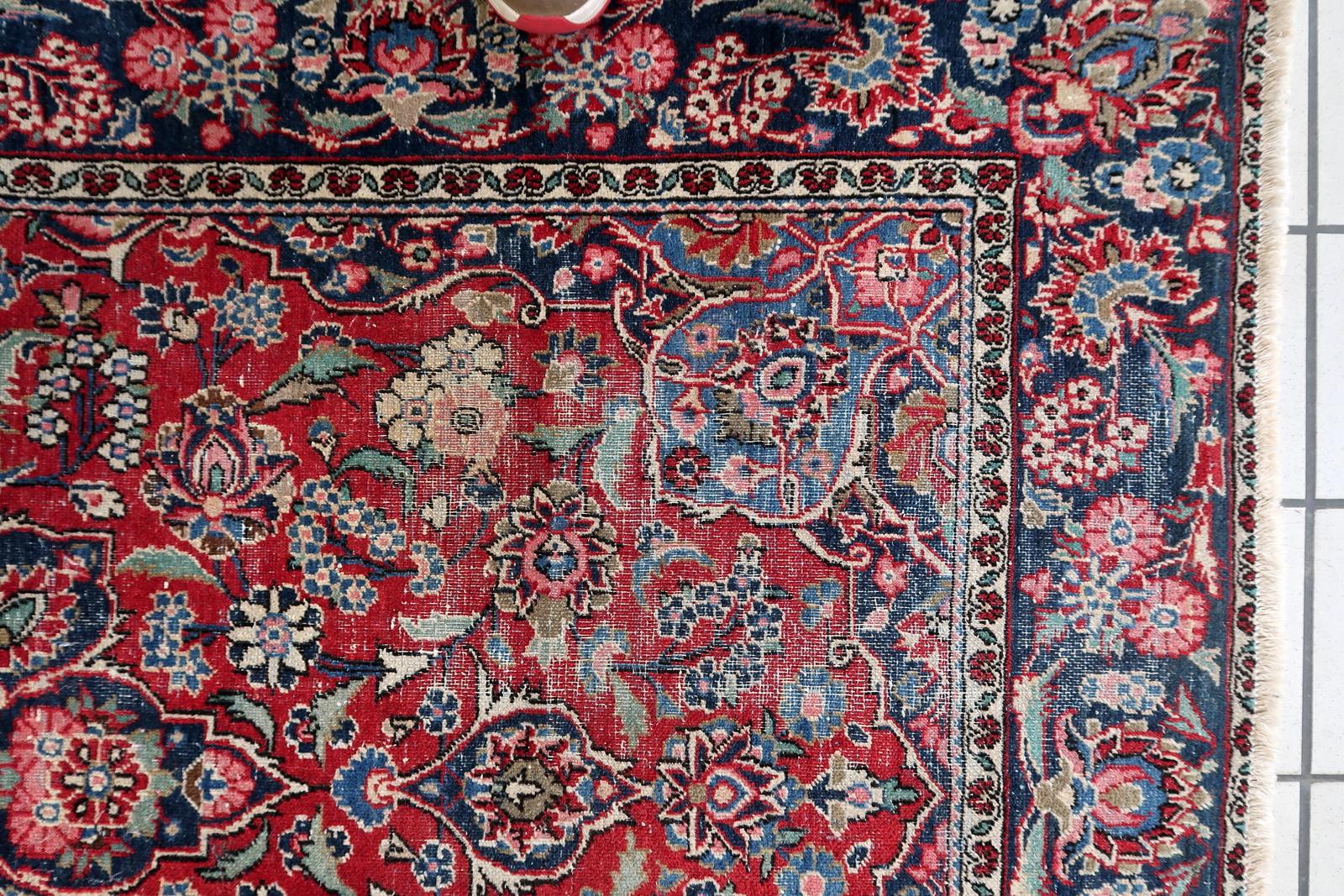 1920er Jahre handgeknüpfte persische Kashan Teppich in Deep Ruby & Indigo 4,4 'x 6,10 - 1C1194 (Wolle) im Angebot