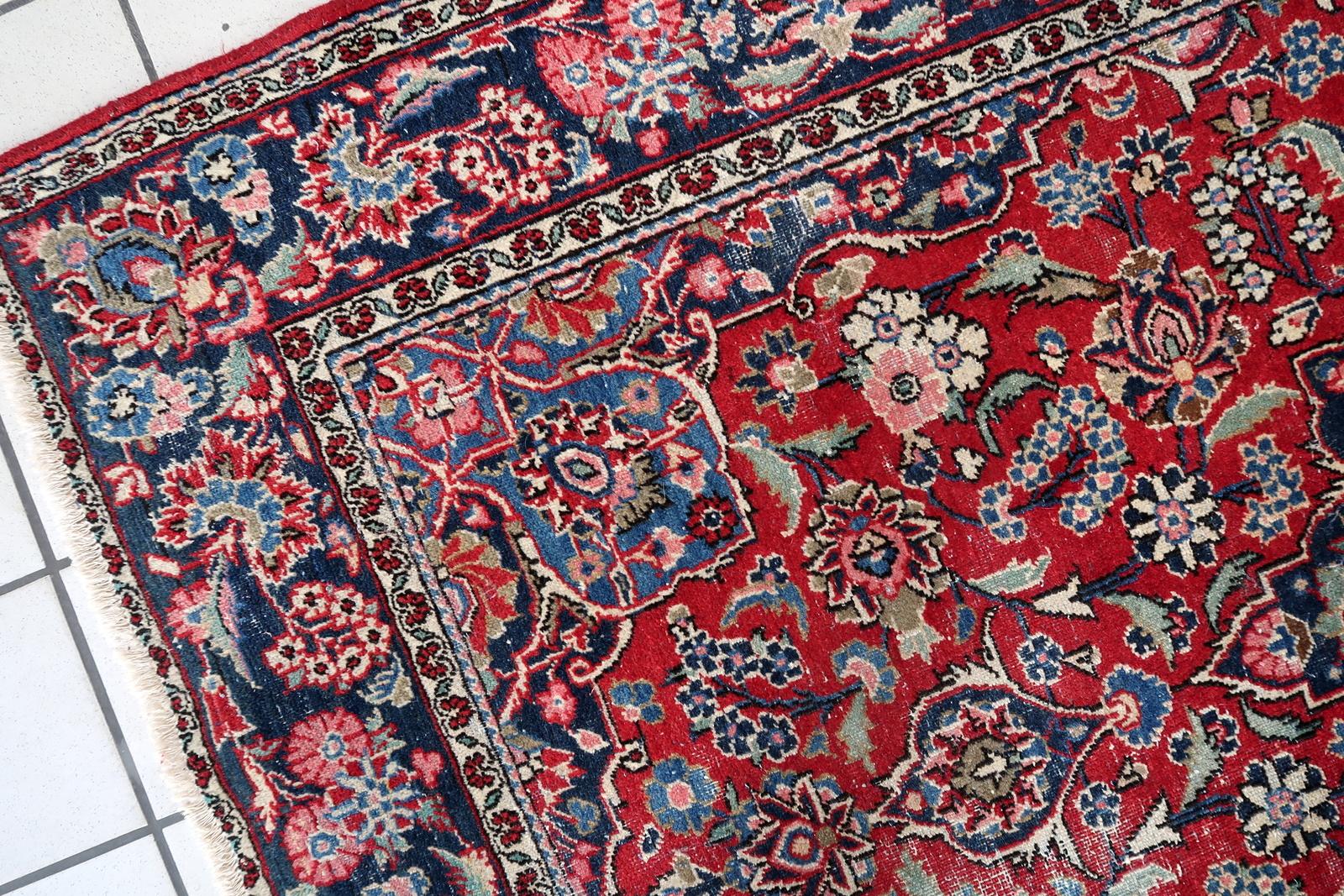 1920er Jahre handgeknüpfte persische Kashan Teppich in Deep Ruby & Indigo 4,4 'x 6,10 - 1C1194 im Angebot 1