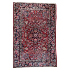 1920s Hand-Knotted Persian Kashan Rug in Deep Ruby & Indigo 4.4' x 6.10 - 1C1194