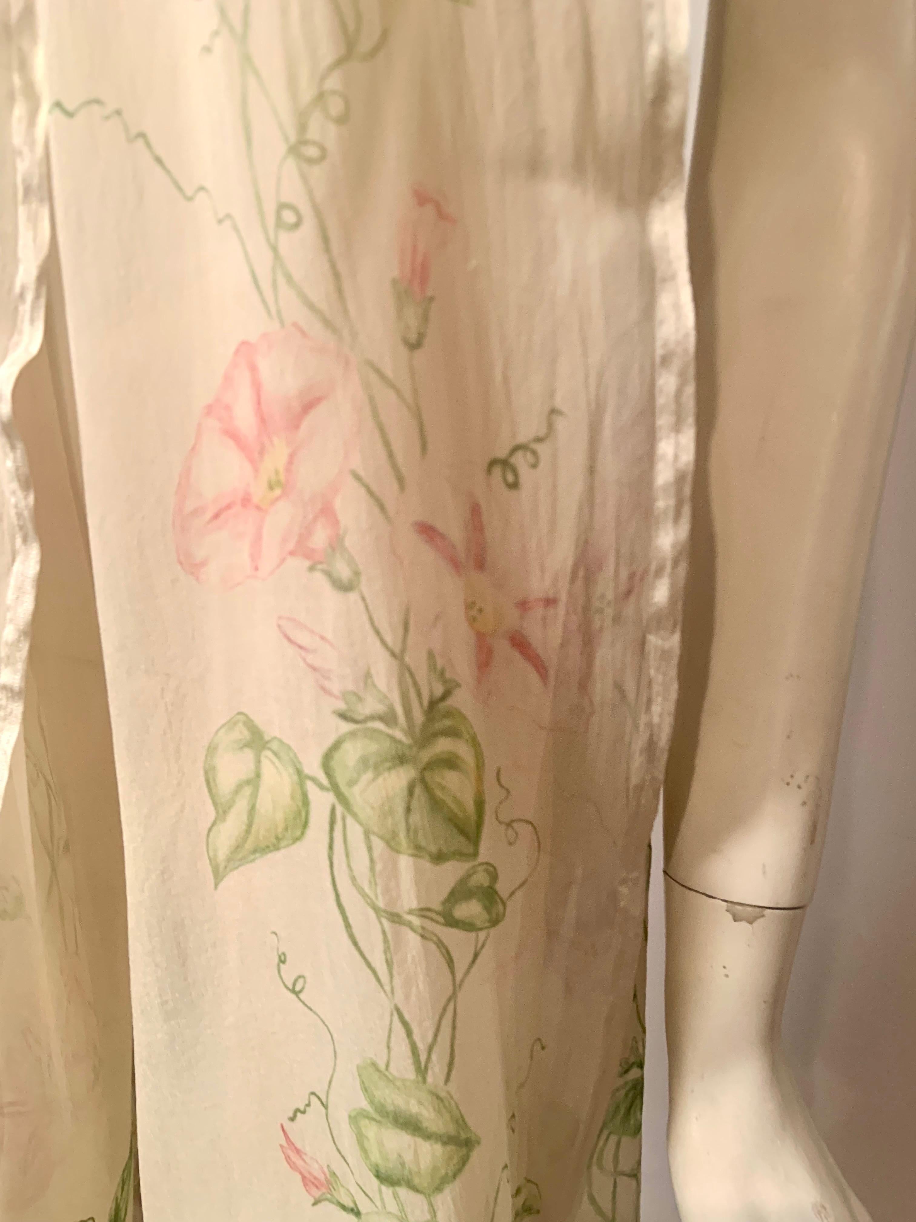 1920's Hand Painted Floral Silk Chiffon Summer Shawl For Sale 4