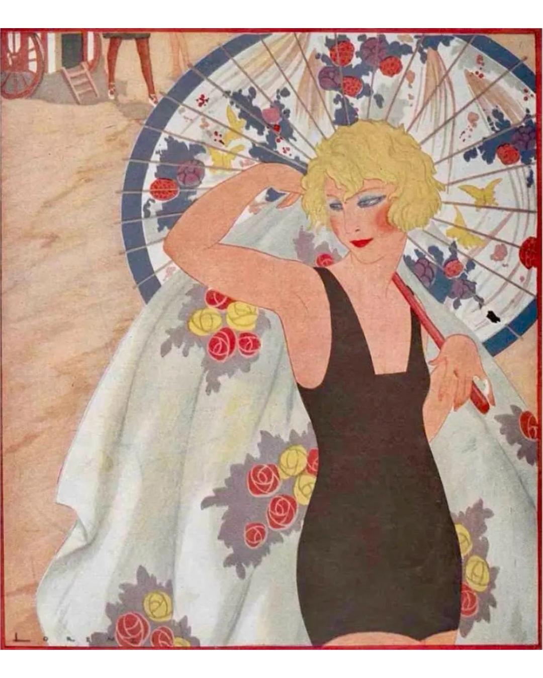 Handbemalter Sonnenschirm aus Rangun, 1920er Jahre Damen im Angebot