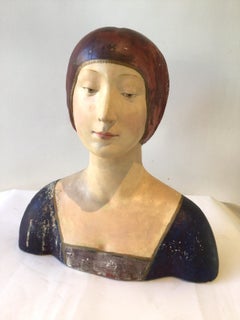 1920s Hand Painted Plaster Female Bust