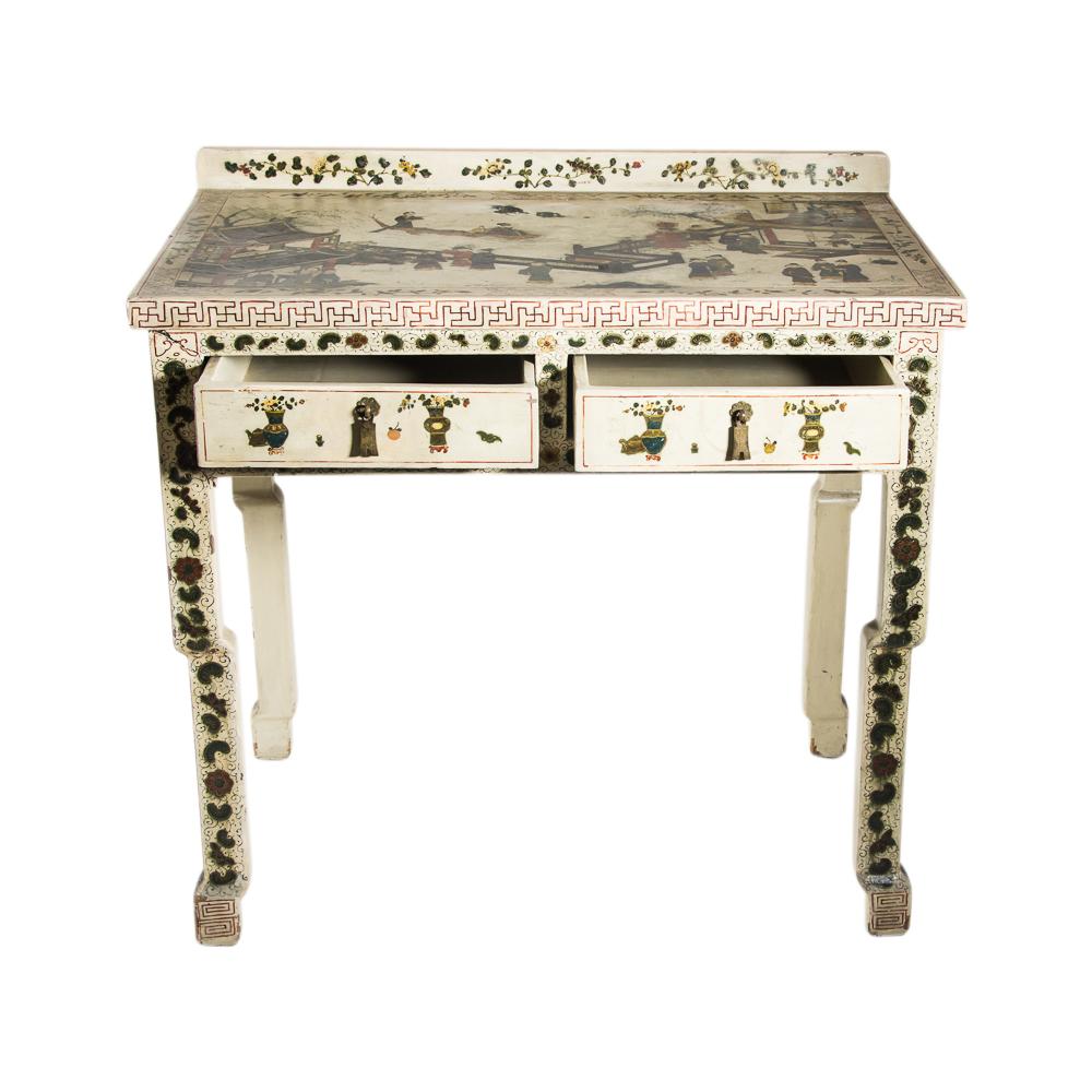 1920s Hand Painted White Lacquered Dressing Table with Matching Stool Italian In Good Condition In London, GB