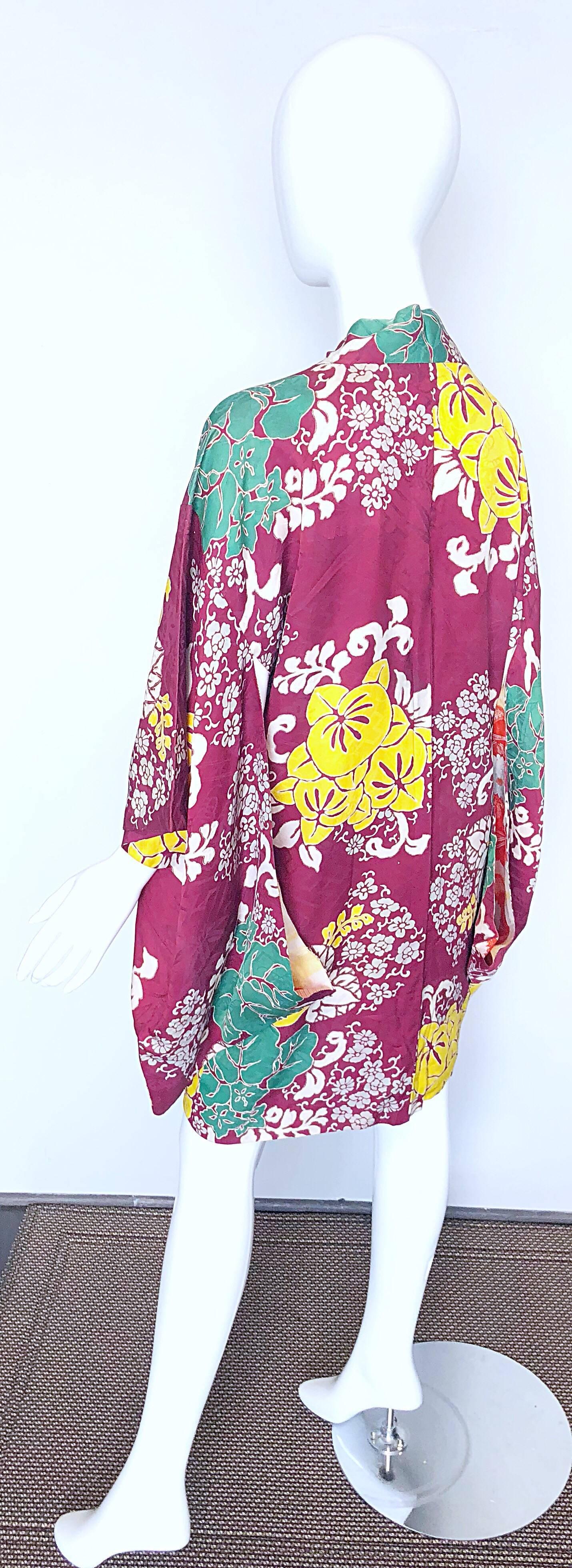1920s Hand Sewn Silk Damask Vintage 20s Maroon Pink Haori Kimono Jacket  For Sale 3