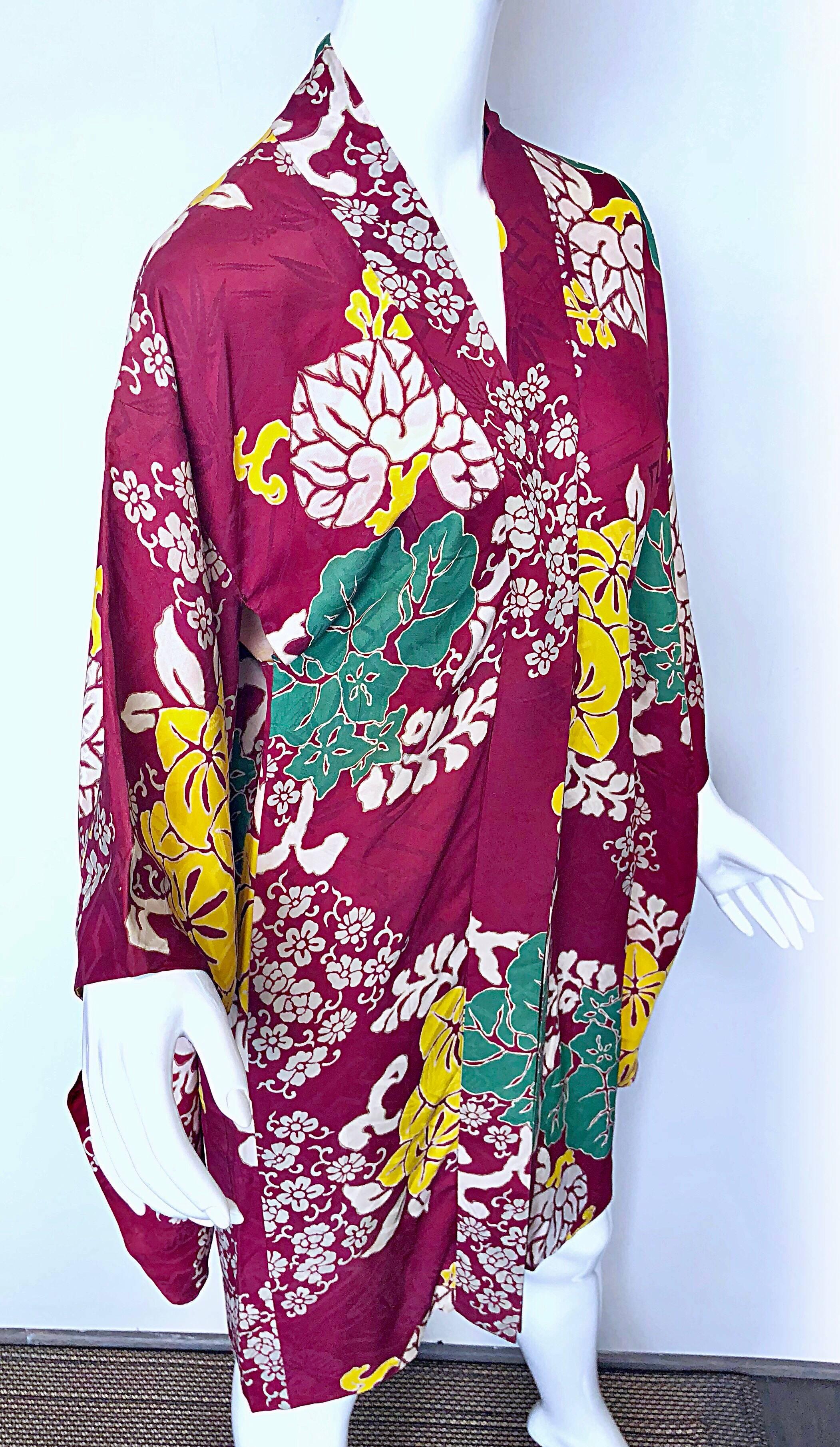 1920s Hand Sewn Silk Damask Vintage 20s Maroon Pink Haori Kimono Jacket ...