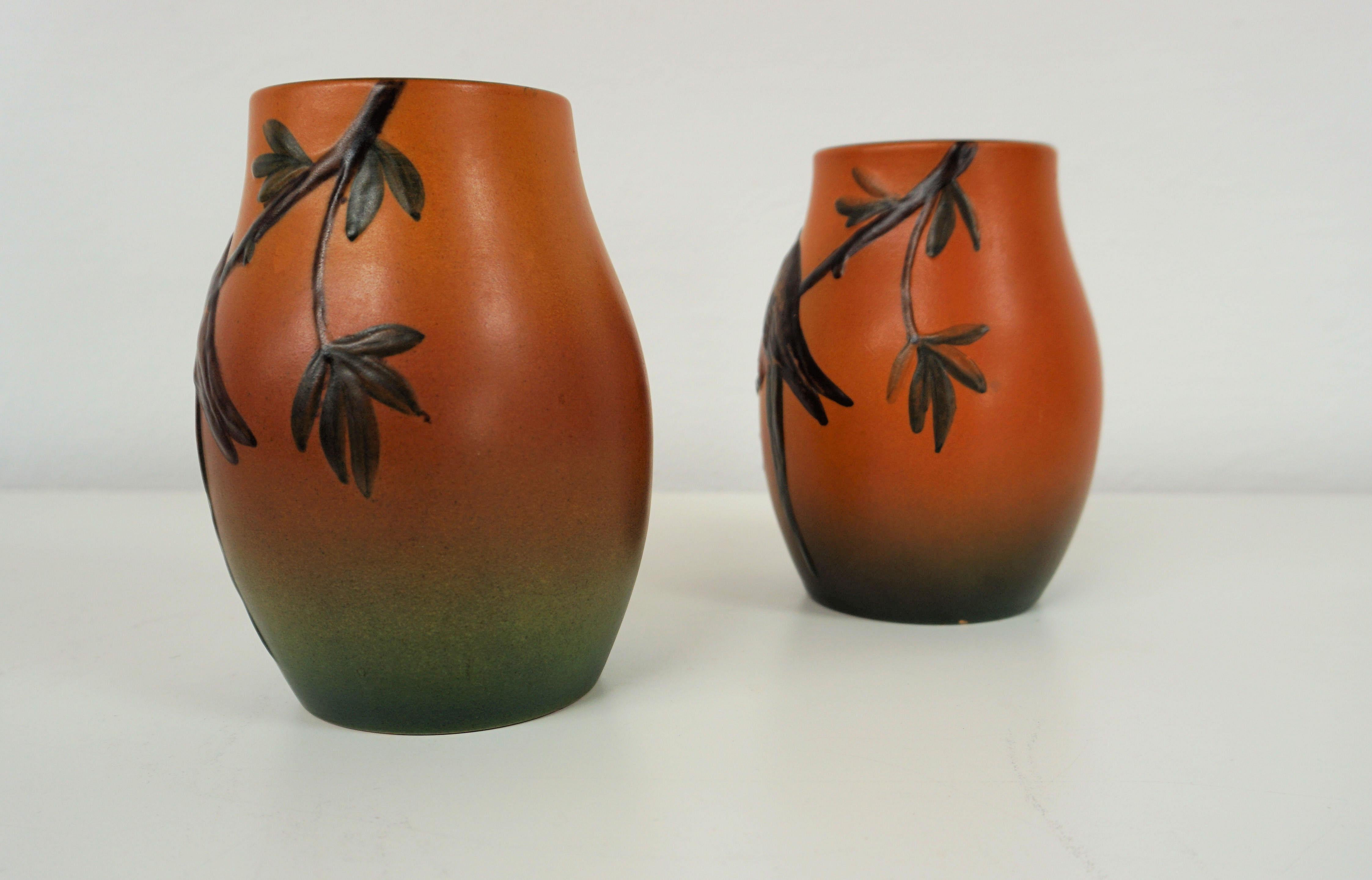 1920s Handcrafted Danish Art Nouveau Parrot Decorated Vases by P. Ipsens Enke In Good Condition In Knebel, DK