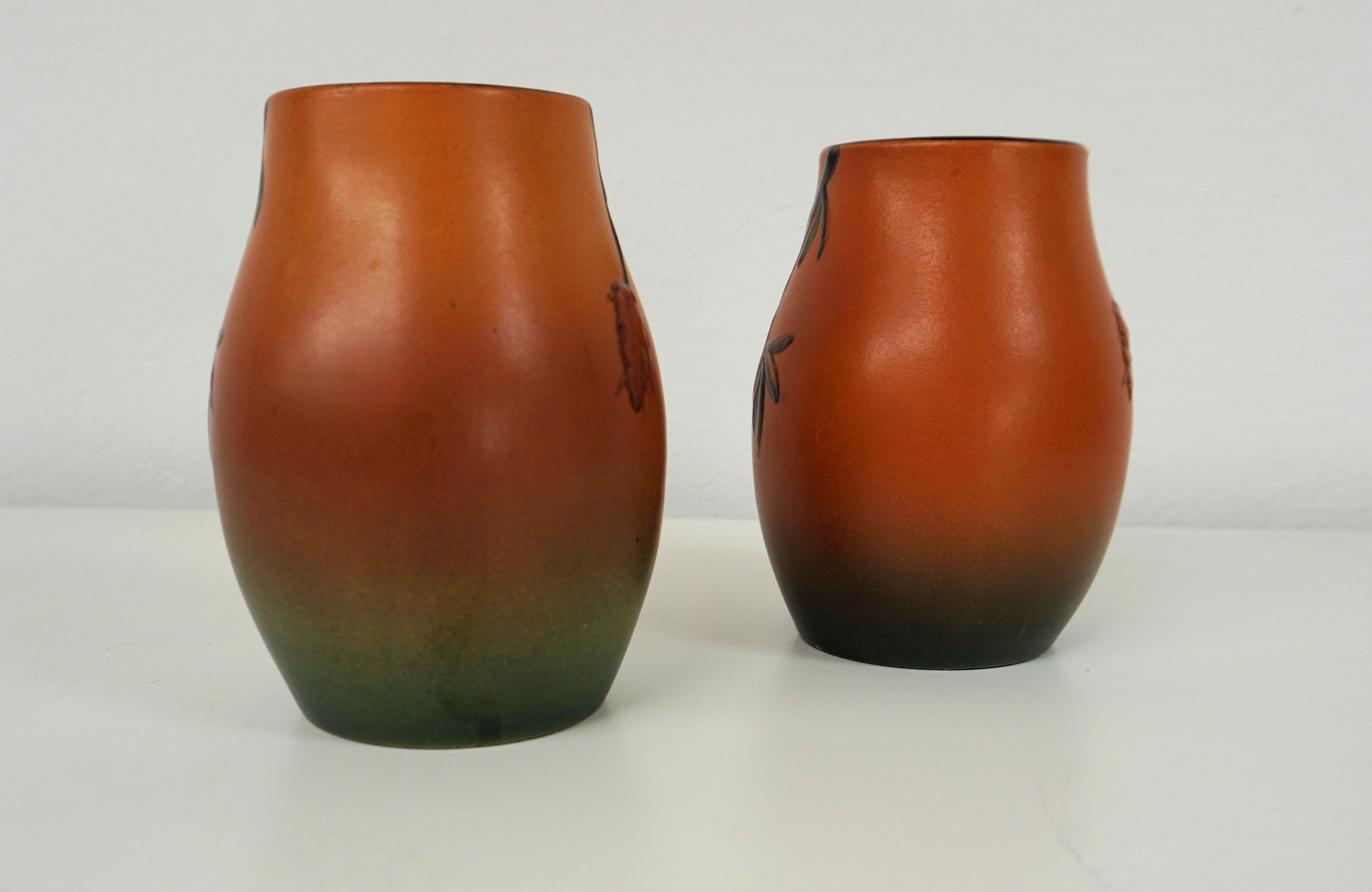Early 20th Century 1920s Handcrafted Danish Art Nouveau Parrot Decorated Vases by P. Ipsens Enke