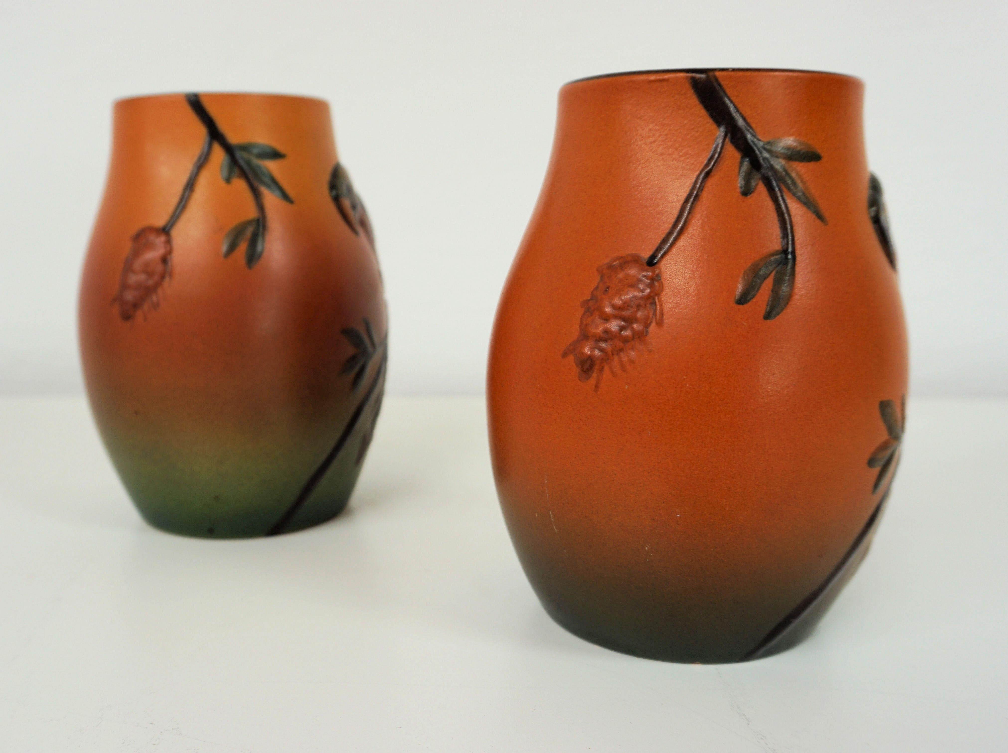 Ceramic 1920s Handcrafted Danish Art Nouveau Parrot Decorated Vases by P. Ipsens Enke