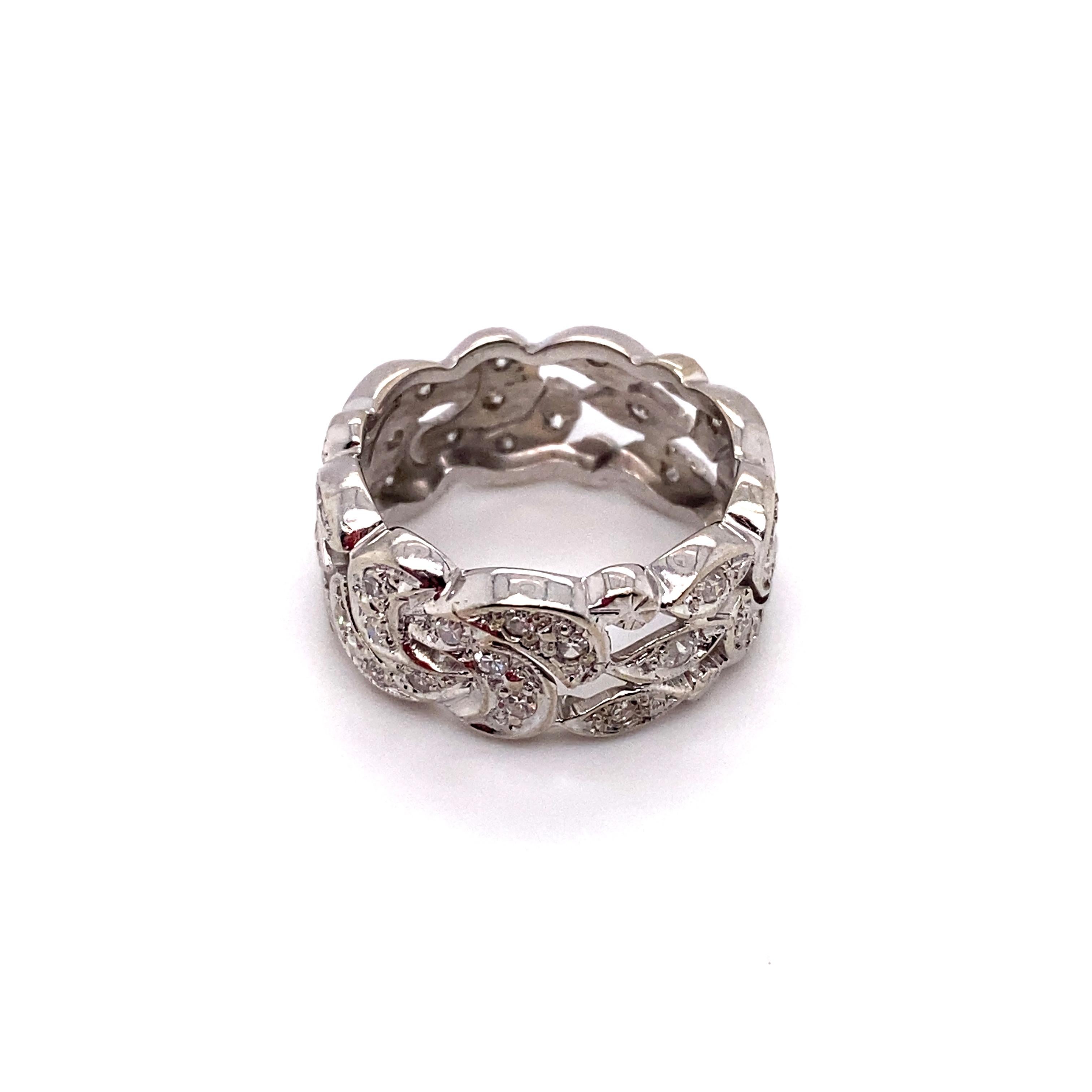 1920s Handmade Art Deco Diamond Cigar Band in 14 Karat White Gold In Excellent Condition In Hicksville, NY