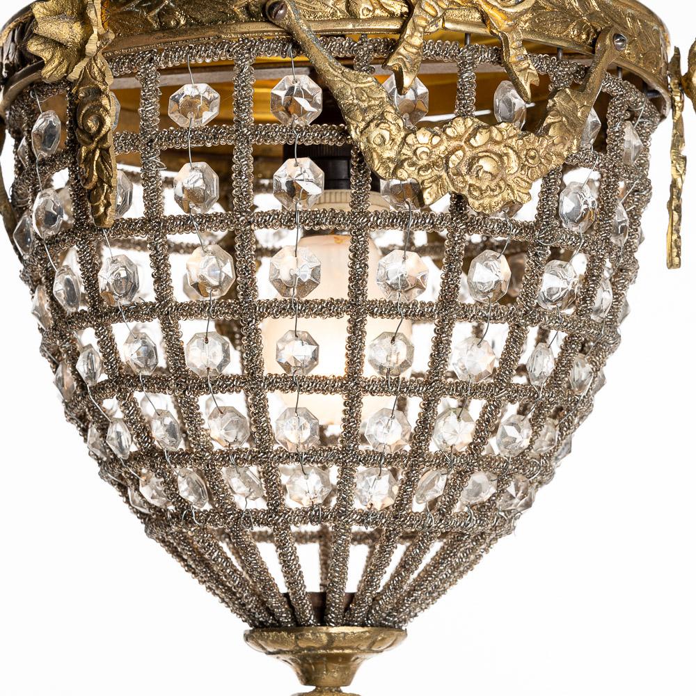 1920s Handmade Brass, Bronze, Glass and Beaded Wirework, French Lantern For Sale 4