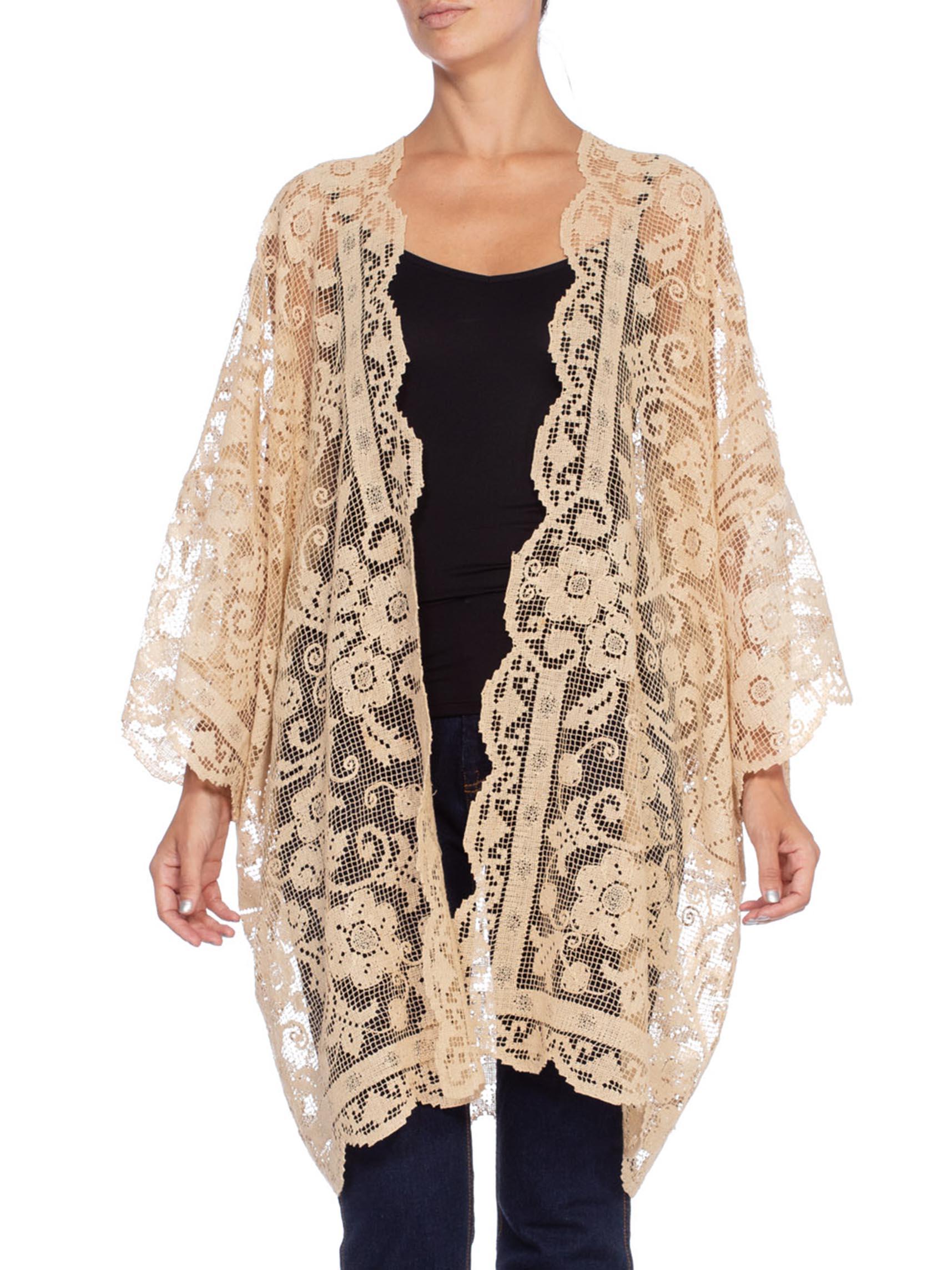 1920's Handmade Filet Lace Kimono Jacket  In Excellent Condition In New York, NY