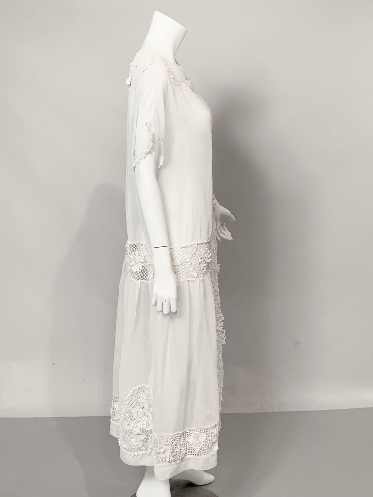 1920's Handmade Irish Lace and Cotton Voile Dress Larger Size at 1stDibs