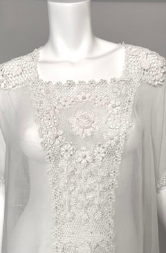 1920's Handmade Irish Lace and Cotton Voile Dress   Larger Size