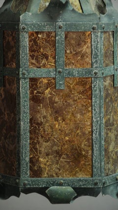 1920s Hanging Tudor Arts & Crafts Lantern with Mica