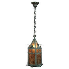 Antique 1920s Hanging Tudor Arts & Crafts Lantern with Mica