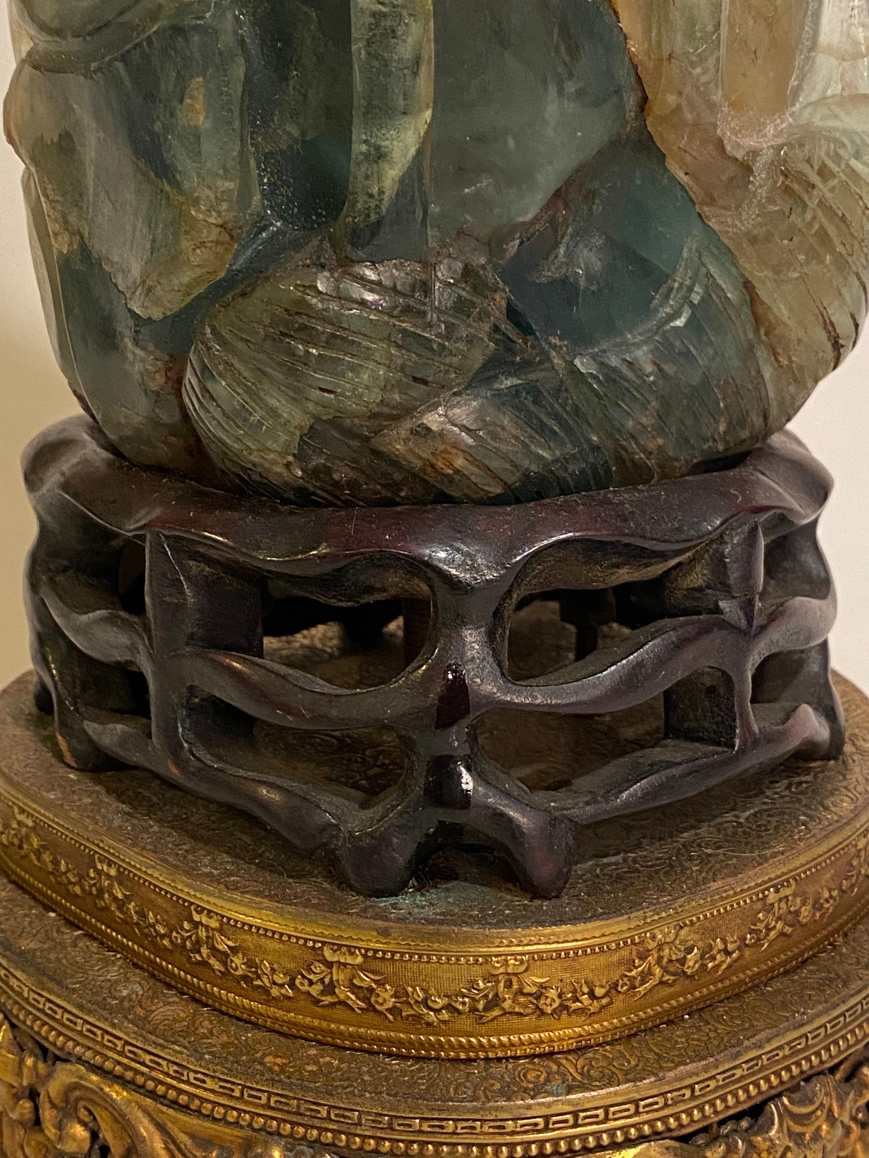 1920s Heavily Carved Asian Jade Table Lamp 3