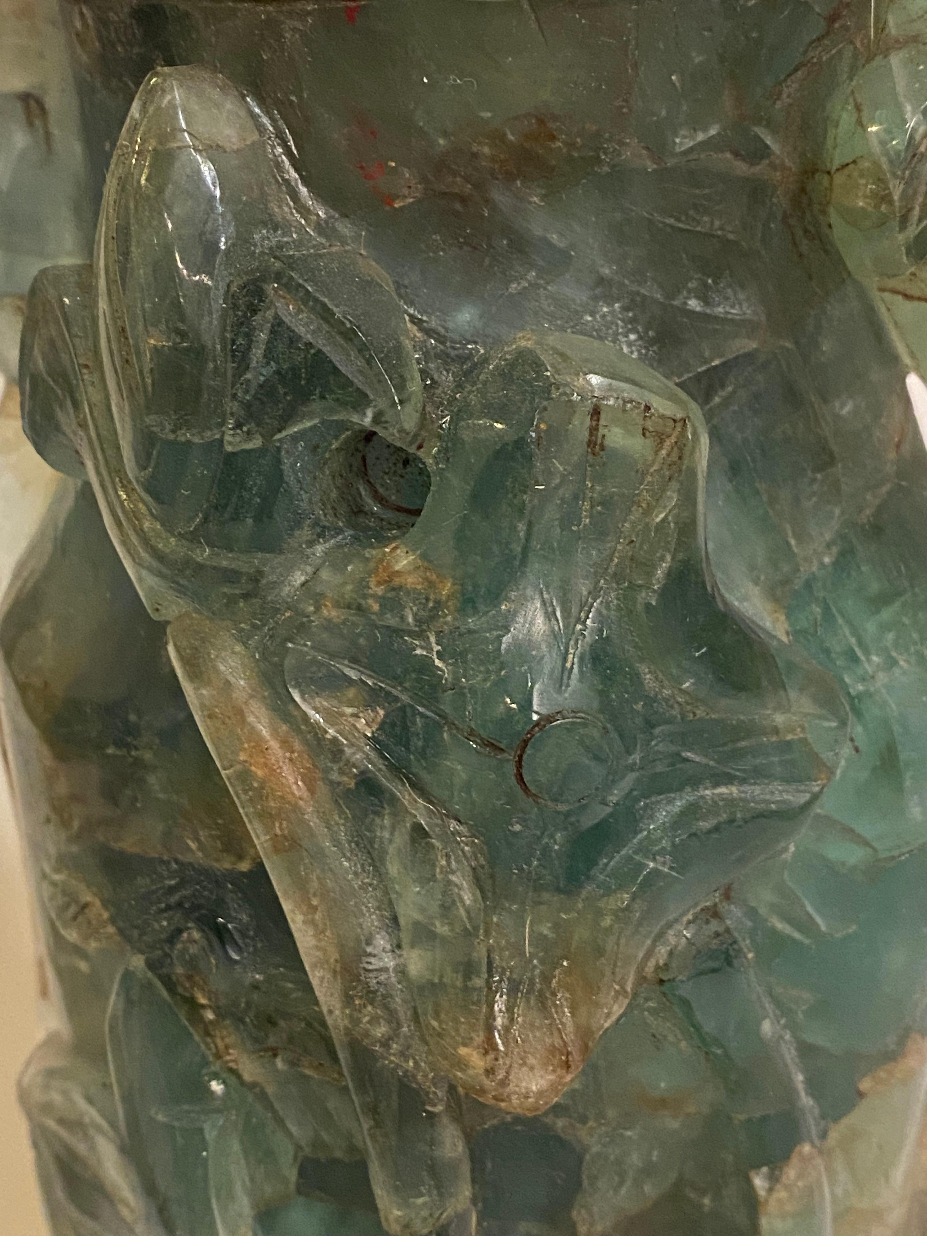 Lampe de table en jade asiatique lourdement sculptée des années 1920 en vente 4