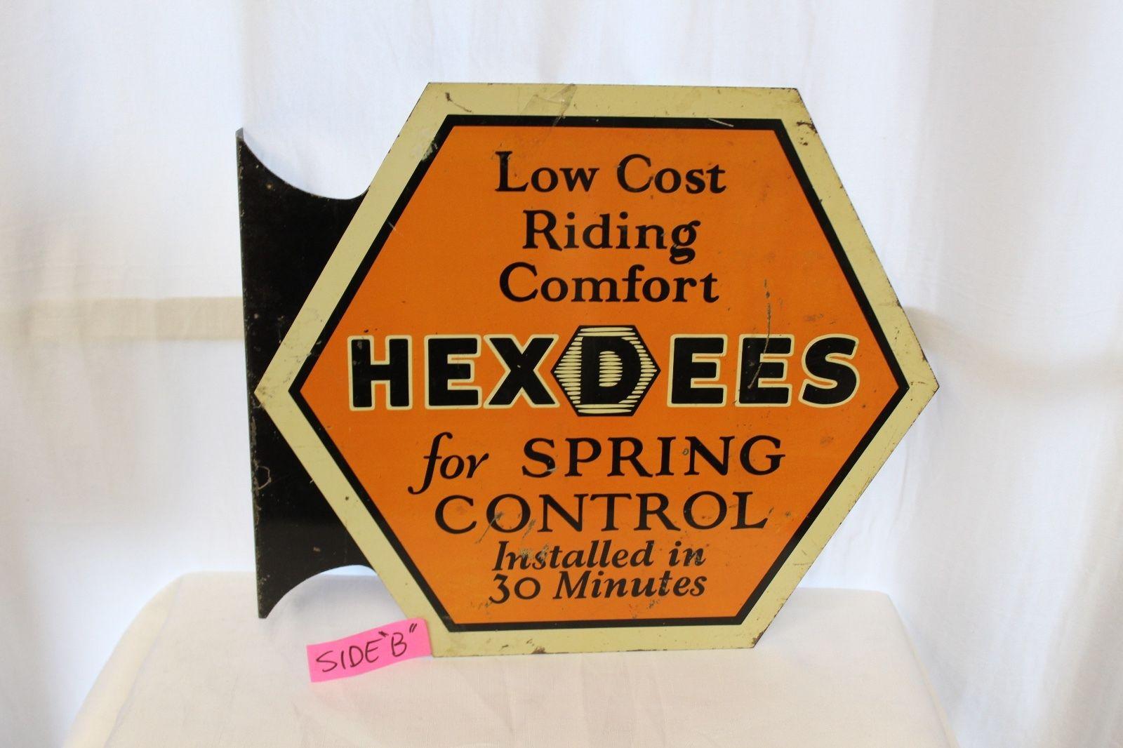 1920s HEXDEES Spring Control Vintage Double-Sided Tin Flange Sign For Sale 1