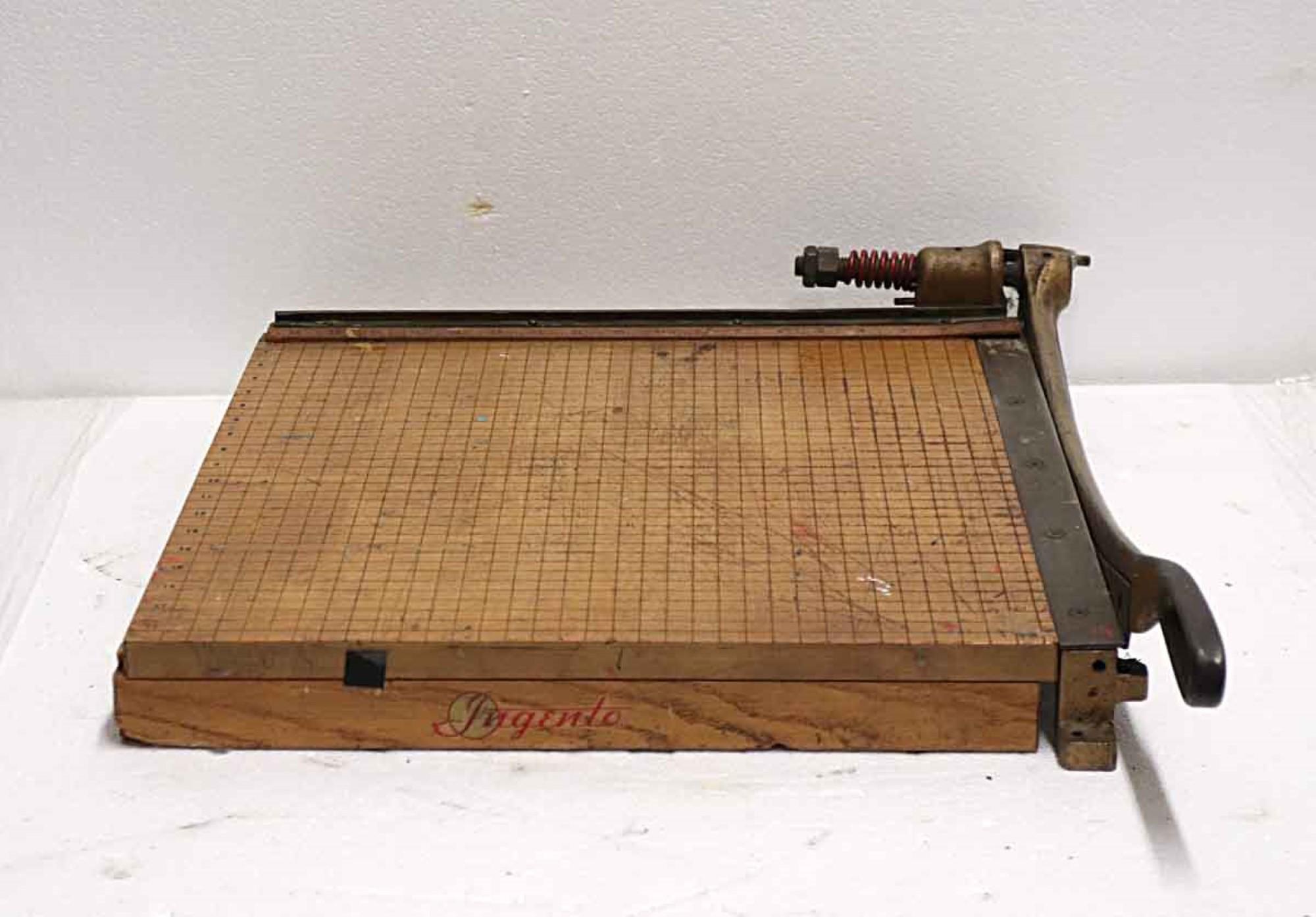 American 1920s High School Art Class Wood & Steel Paper Cutter with Built-In Ruler Guides