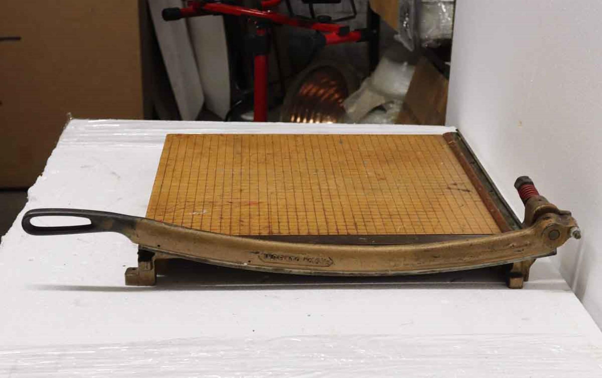 Early 20th Century 1920s High School Art Class Wood & Steel Paper Cutter with Built-In Ruler Guides