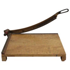 1920s High School Art Class Wood & Steel Paper Cutter with Built-In Ruler Guides