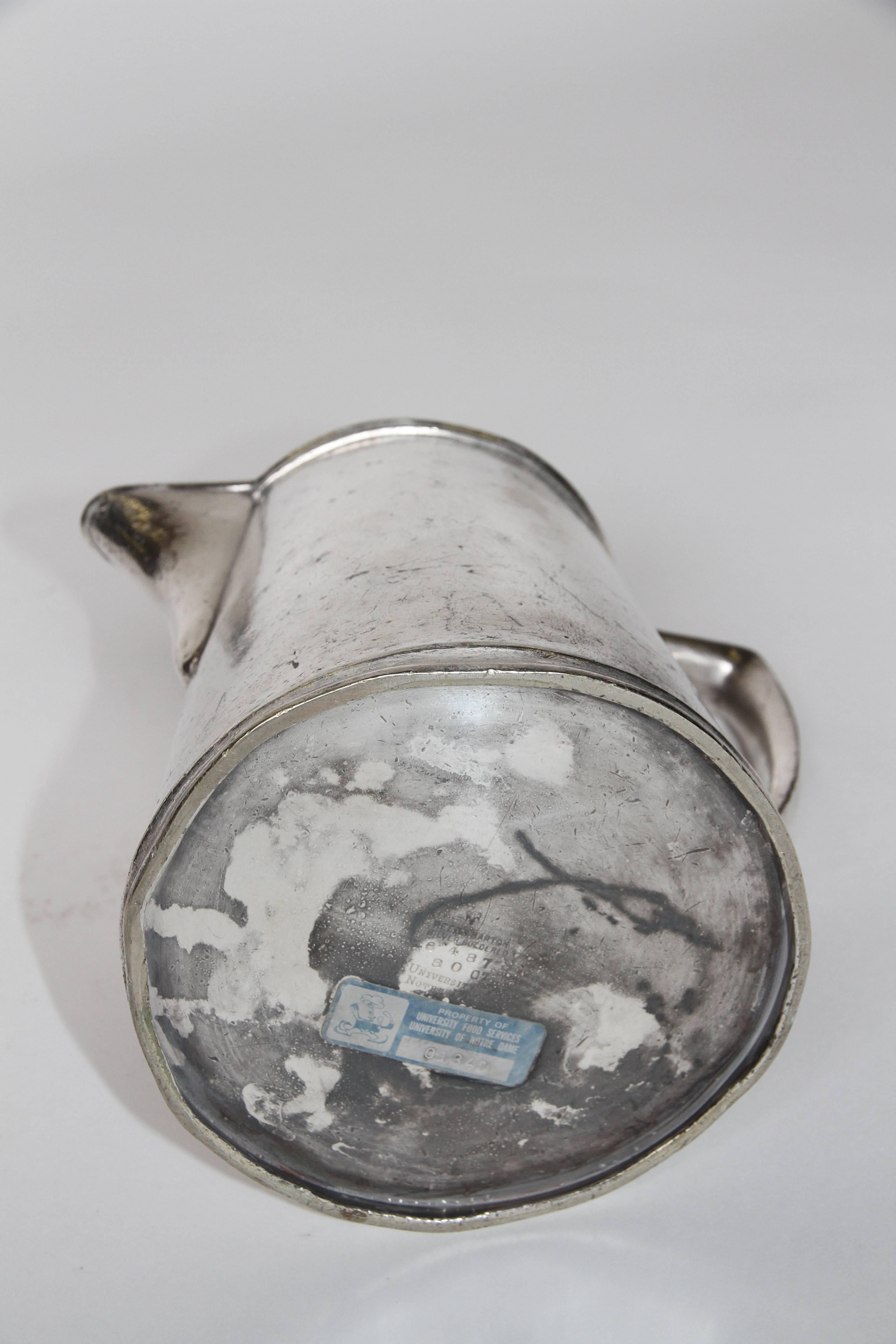 Early 20th Century 1920s Hotel Silver Pitcher, Reed and Barton for the University of Notre Dame