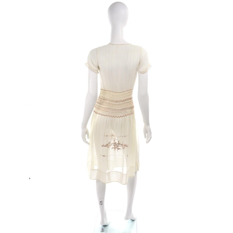 1920s Hungarian Peasant Embroidered Cream Cotton Dress w Smock Pleating For  Sale at 1stDibs | hungarian peasant dress, cotton peasant dress, cream  peasant dress