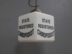 1920's Illuminated Opaline Glass Chiropodist's Advertising Pendant Light