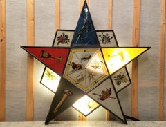 Reverse Painted Glass Sign 1920s Illuminated Star Masonic Temple Eastern Star