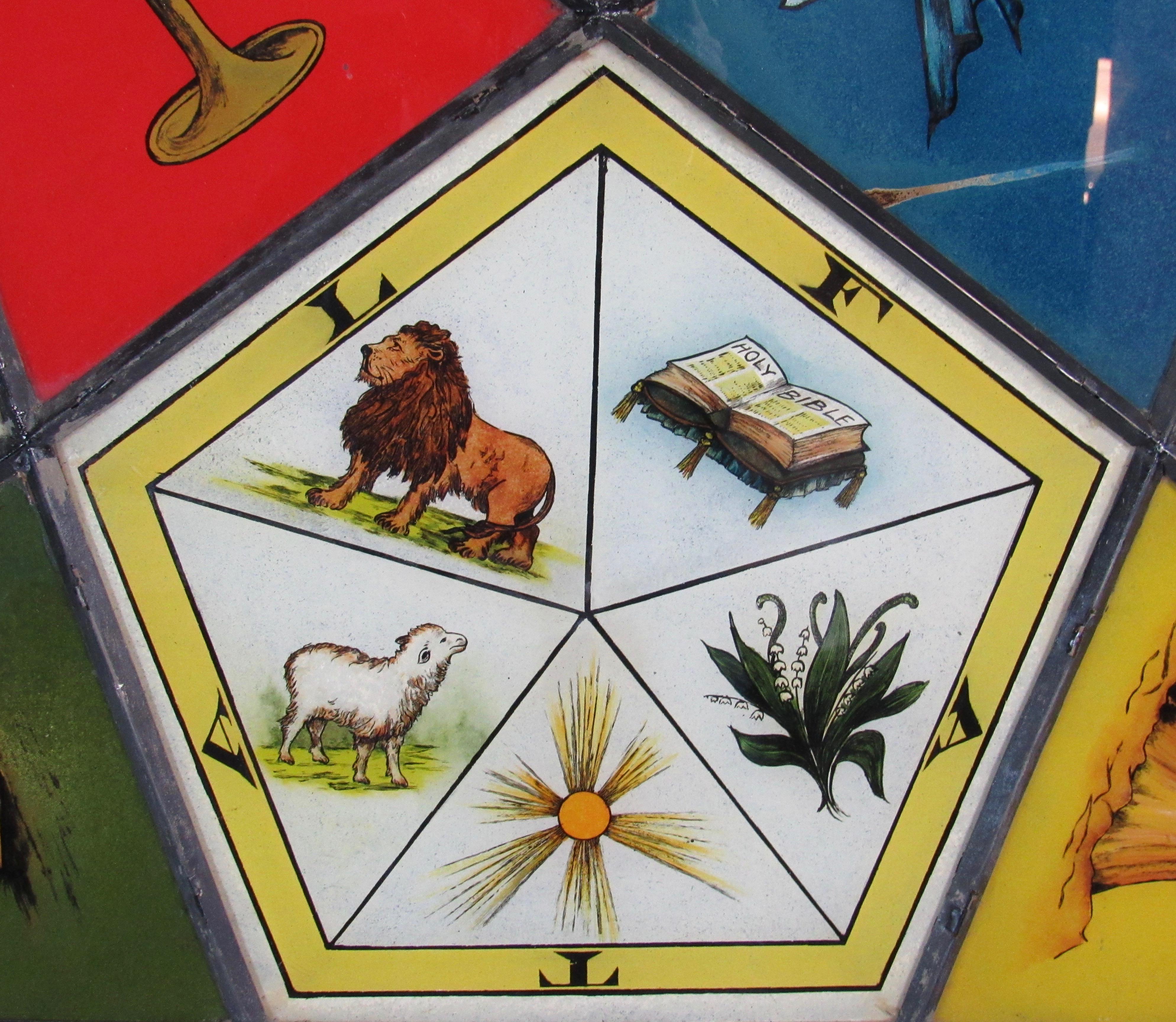 Reverse Painted Glass Sign 1920s Illuminated Star Masonic Temple Eastern Star In Good Condition In Camden, ME