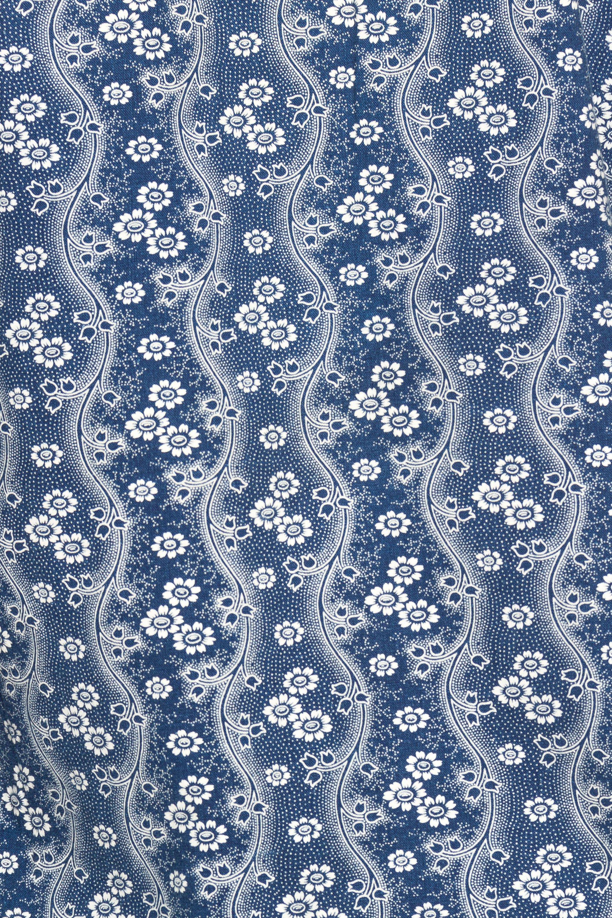 Gray 1920S Indigo Blue & White Organic Cotton Floral Print Tunic Top For Sale
