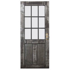 1920s Industrial 9 Lite Chicken Wire Glass and Steel Door Antique