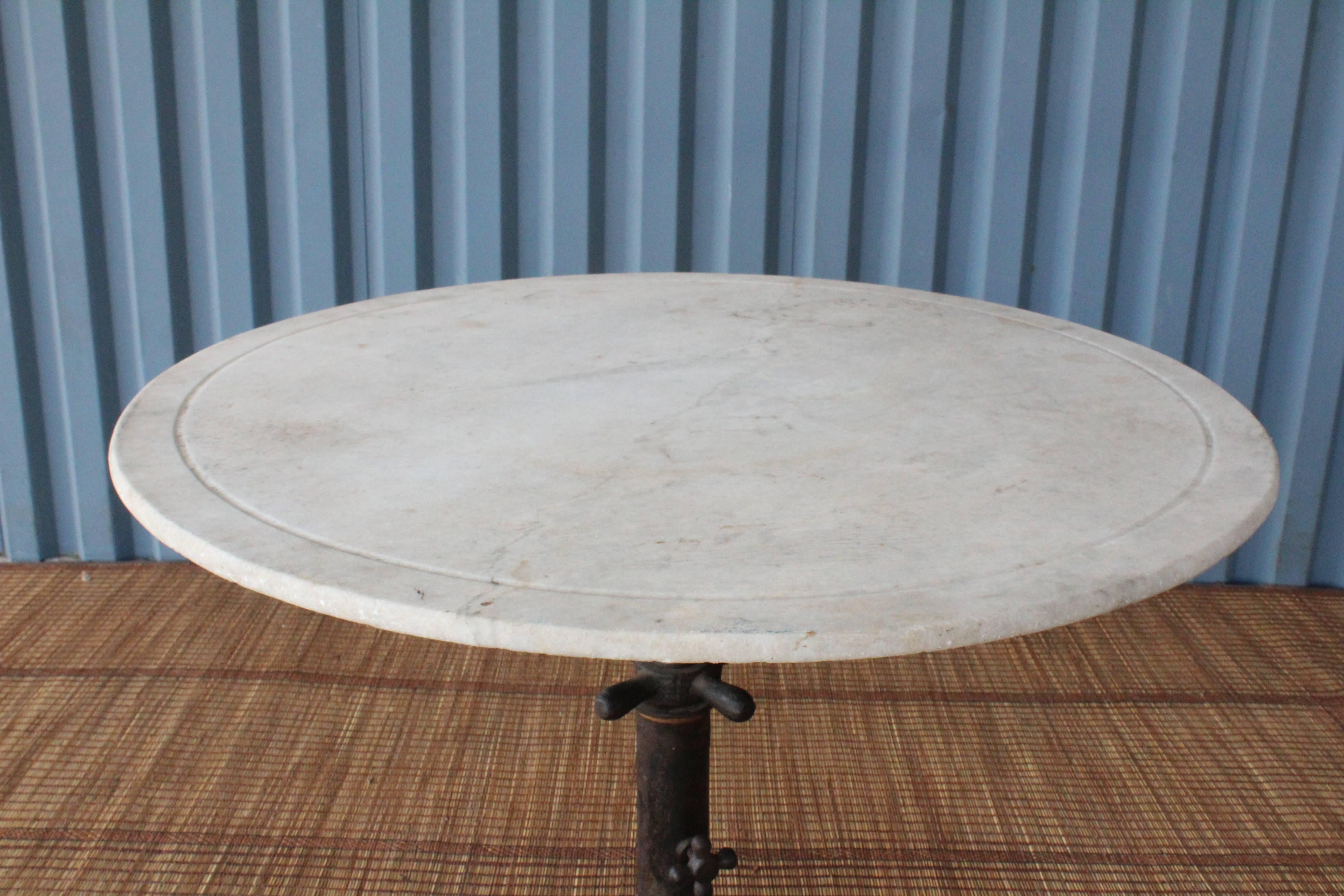 1920s Industrial Cast Iron and Marble Table In Good Condition In Los Angeles, CA
