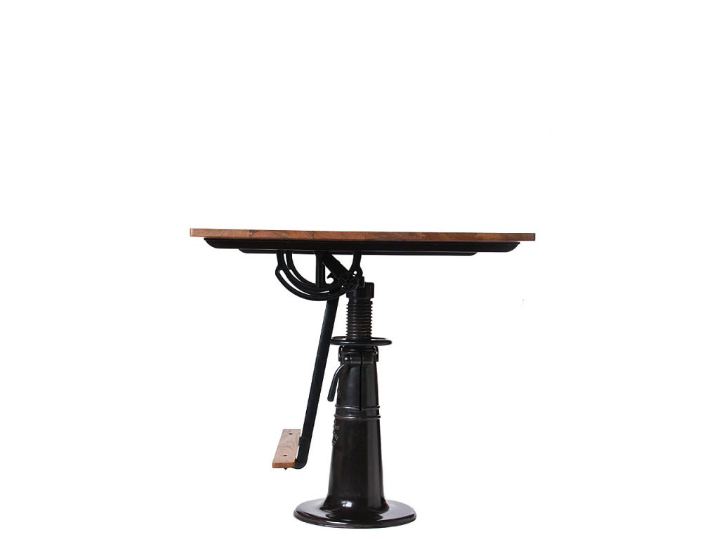 American 1920s Industrial 'Hi-Low' Blackened Brass and Teak Drafting Table by FO Weydell