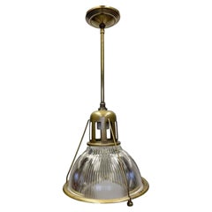 Antique 1920s Industrial Holophane Pendant Light with Bronze Finish