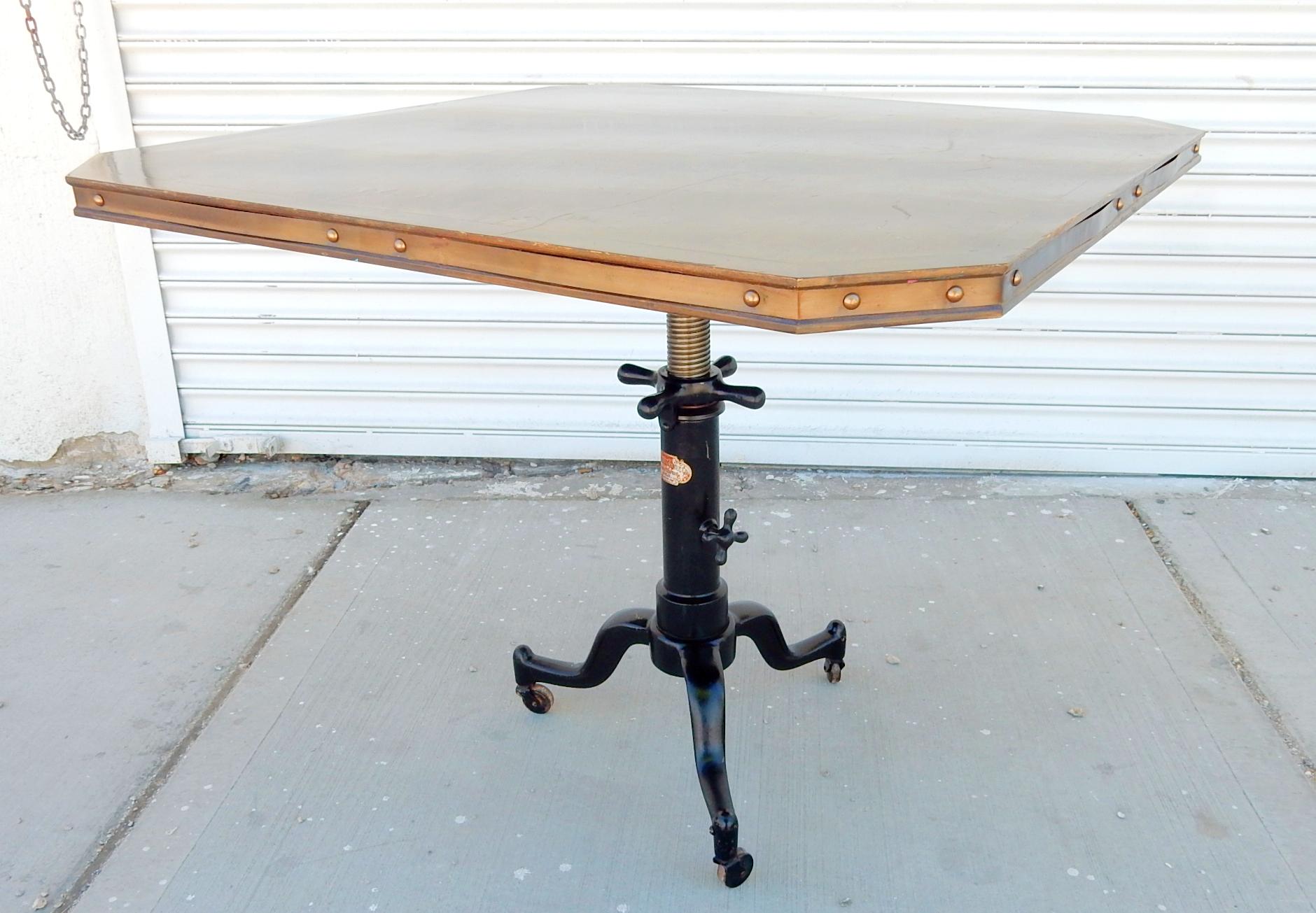 1920s Industrial Machine Age Adjustable Base Dining Cafe Table For Sale